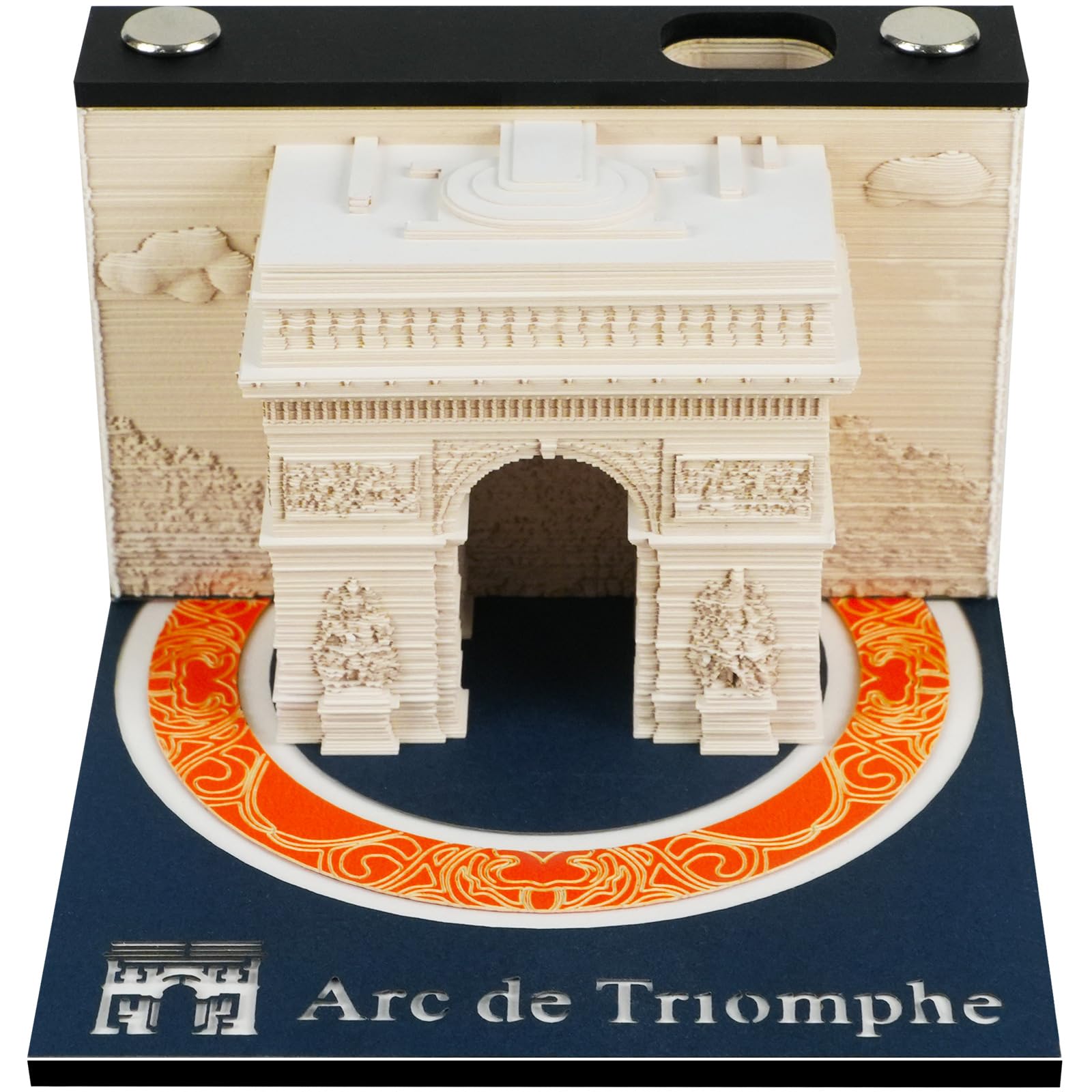 Calendario 3D 2026 - Arco di Trionfo di Parigi | Il tuo calendario artigianale personalizzato con modello di carta 3D | Decorazione per ufficio originale & Incantevole decorazione invernale