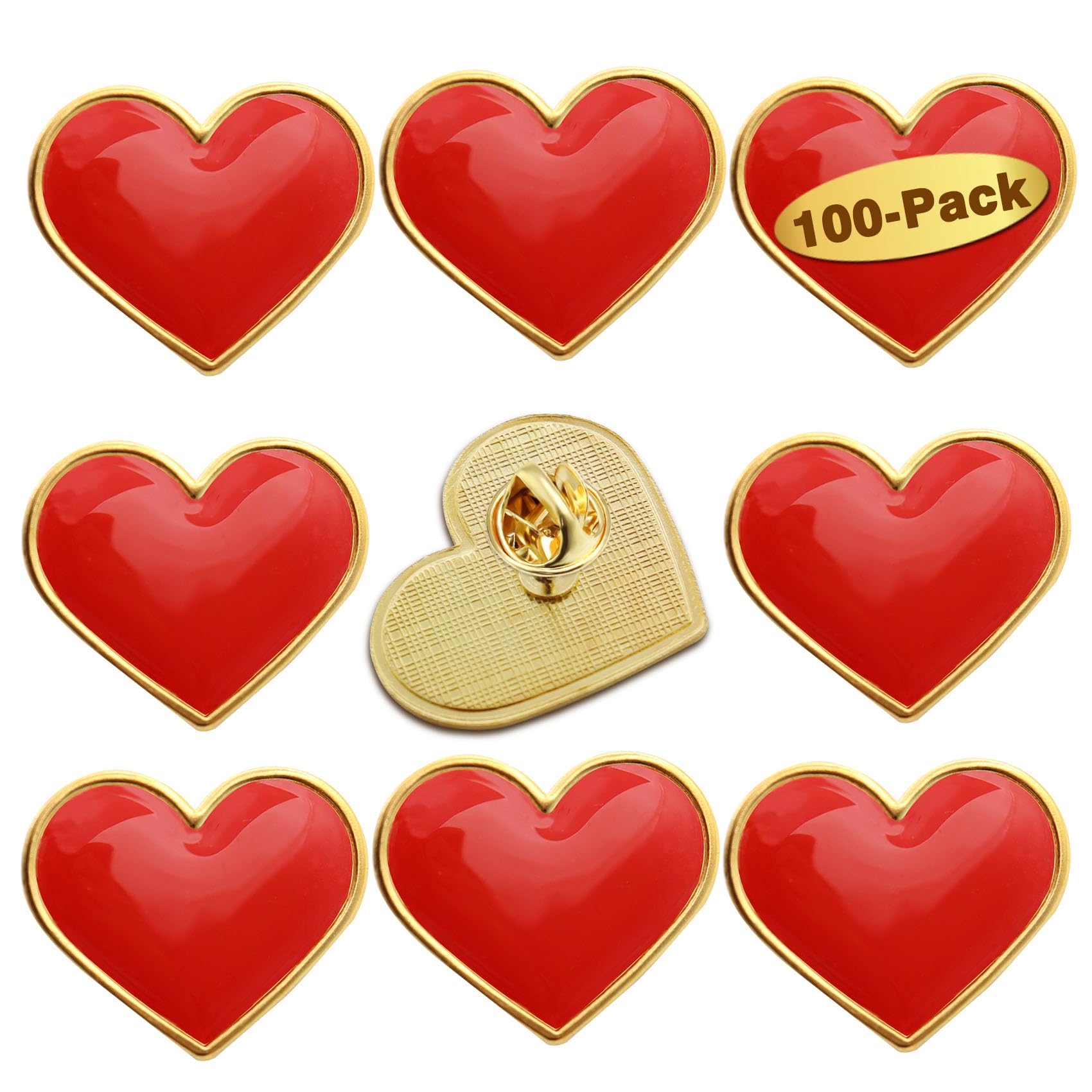 Paquete de 12/24/50/100 pines de solapa de corazón a granel – Broche de metal para el día de San Valentín para hombres y mujeres, ropa, bolsos, sombreros