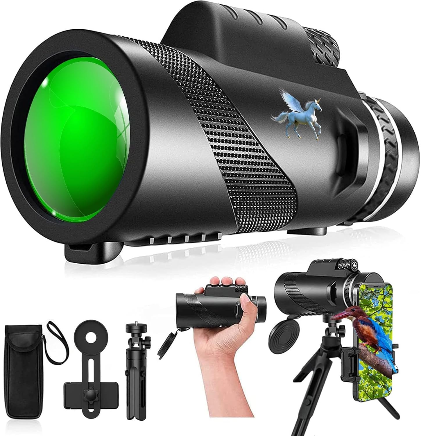 YLQ HD Monocular-Monoculars for Adults High Powered,Lightweight & Compact,Large Field of View,with Smartphone Adapter for Bird Watching, Boating & Stargazing,Travel