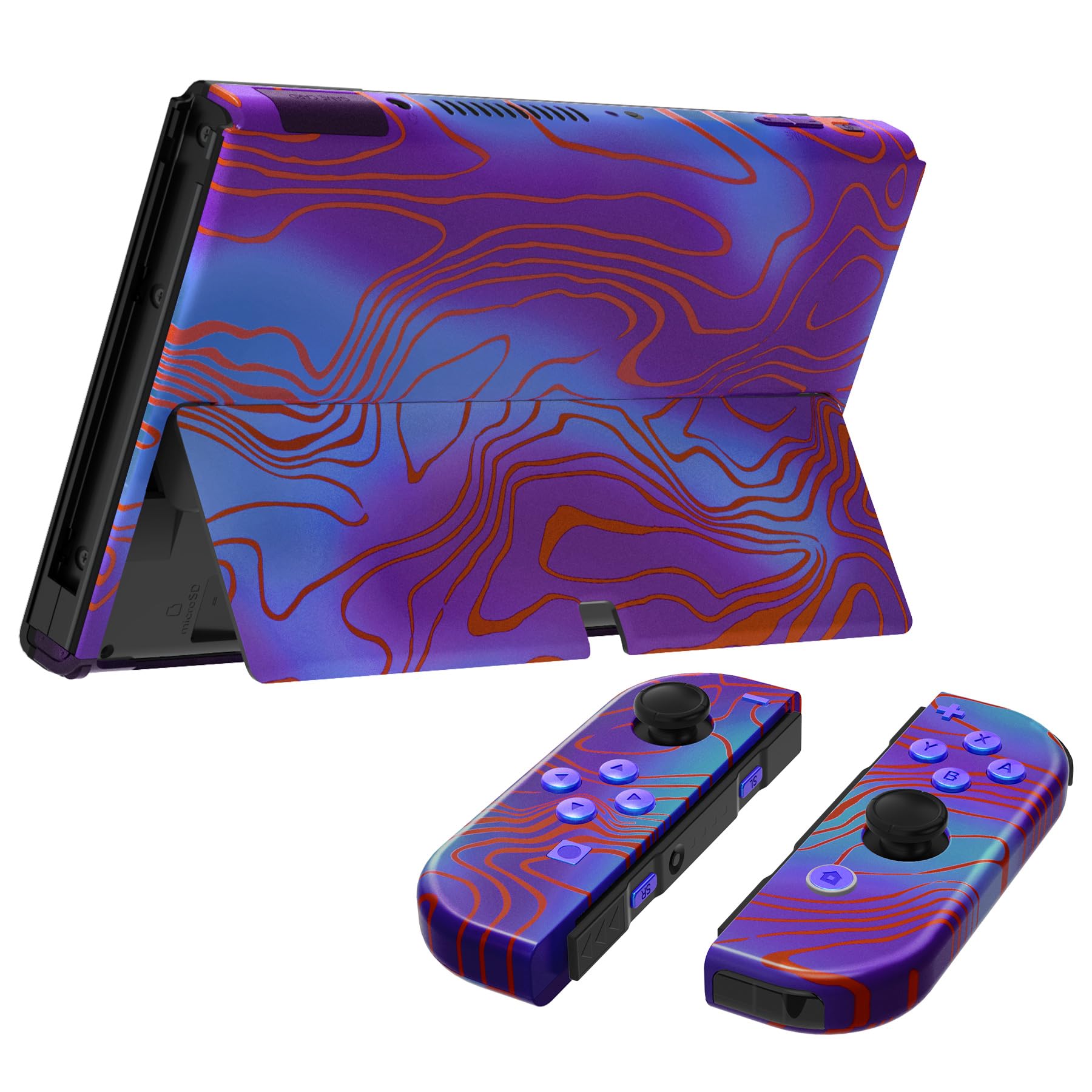 eXtremeRate Cover Tasti Pulsanti Ricambio per Nintendo Switch OLED Console Joycon,Custodia Posteriore Controller Scocca Supporto Shell KickStand per Nintendo Switch OLED-Damascuscamo