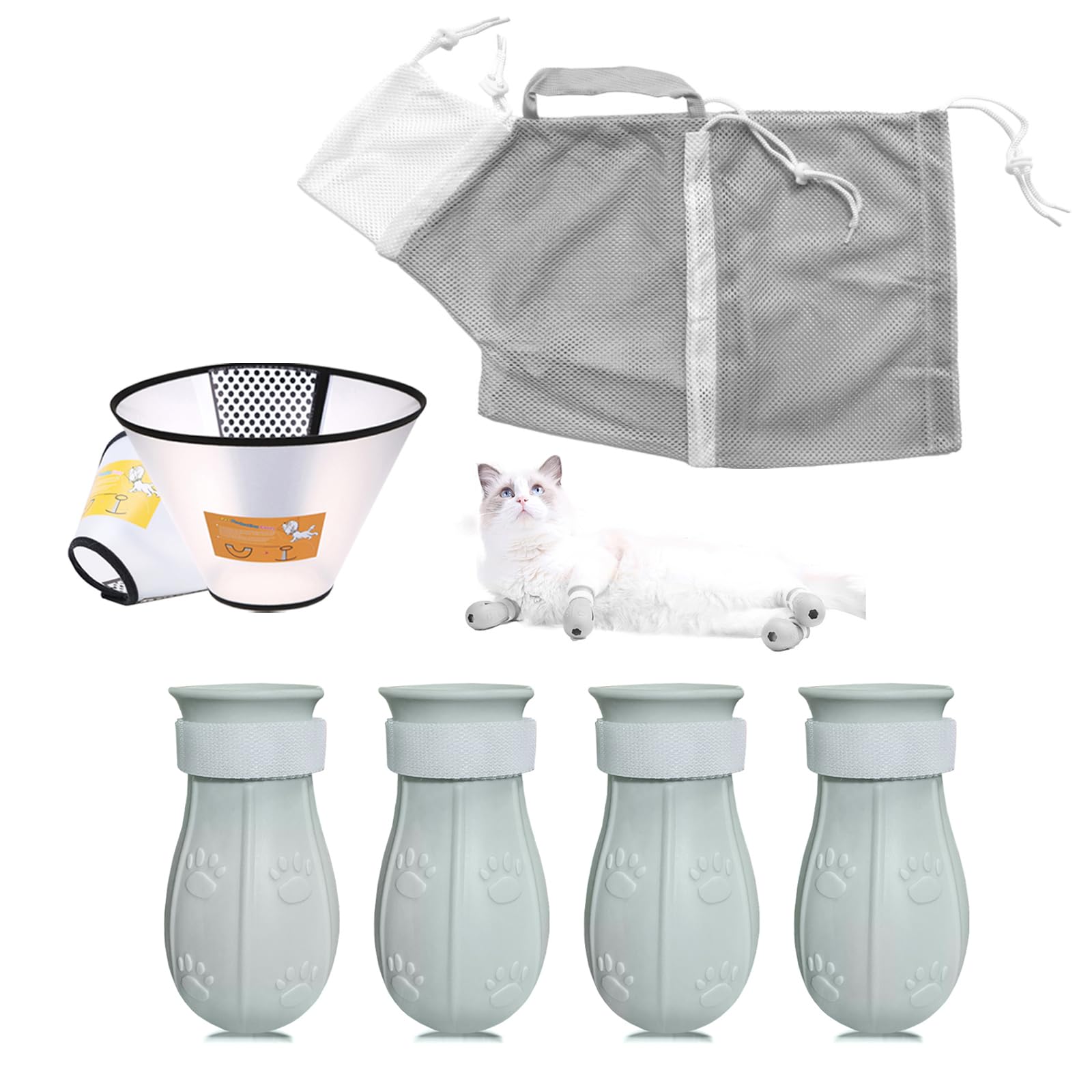 7 Pieces Cat Bathing Supplies, Cat Bathing and Grooming,Grey-3