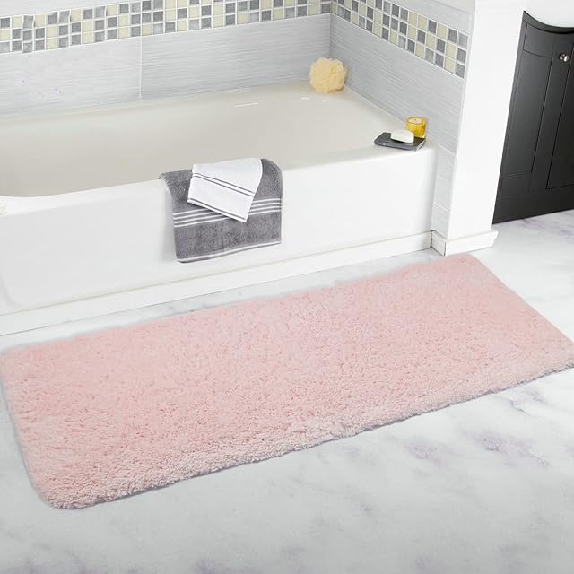 Sheepping Non Slip Bath Mat, Non-Slip Rubber Foam Mats, Machine Washable, Microfiber Soft Super Absorbent, 50x150cm (Pink)