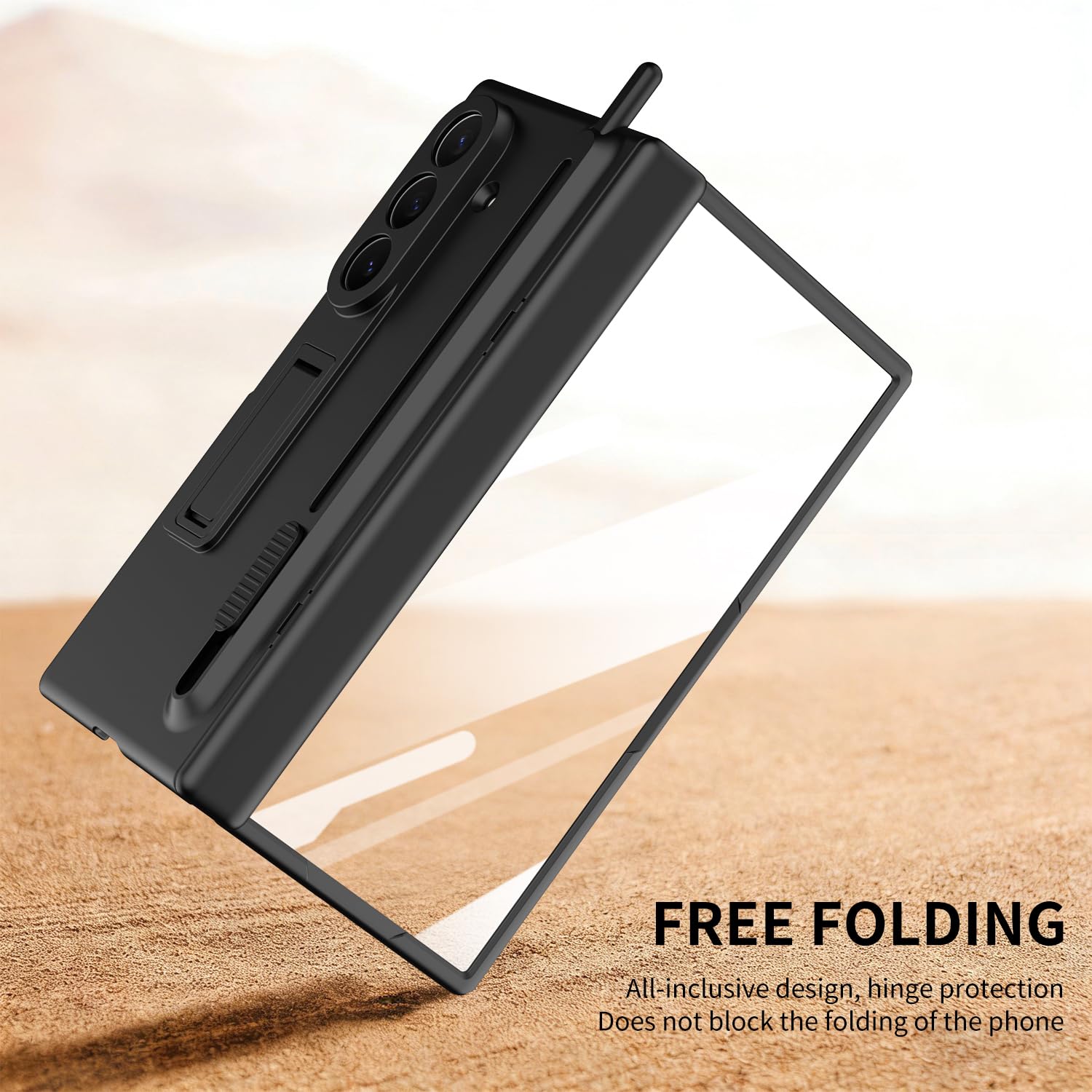 Funda para Galaxy Z Trifold con lápiz óptico, Protector de Pantalla Integrado, protección de bisagra, Ranura para S Pen, Carcasa con Soporte para Samsung Galaxy Z Trifold-Negro