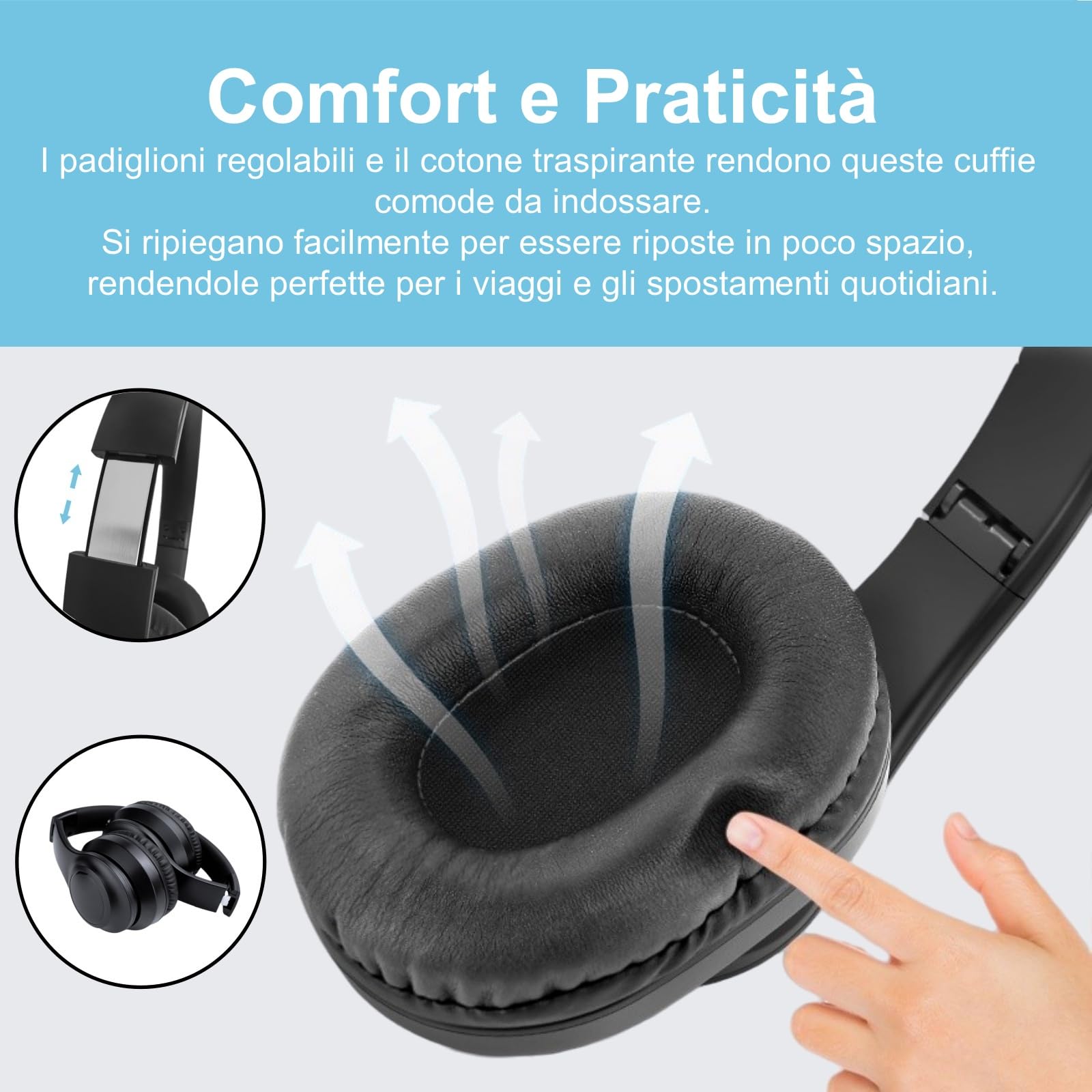 Cuffie TV ANC Senza Fili, Cuffie Pieghevoli da Viaggio, Con Trasmettitore Bluetooth per Ottica (Toslink)/Coassiale/RCA/AUX/3,5 mm/USB TV Uscita Audio, Cuffia TV Senza Fili per Anziani