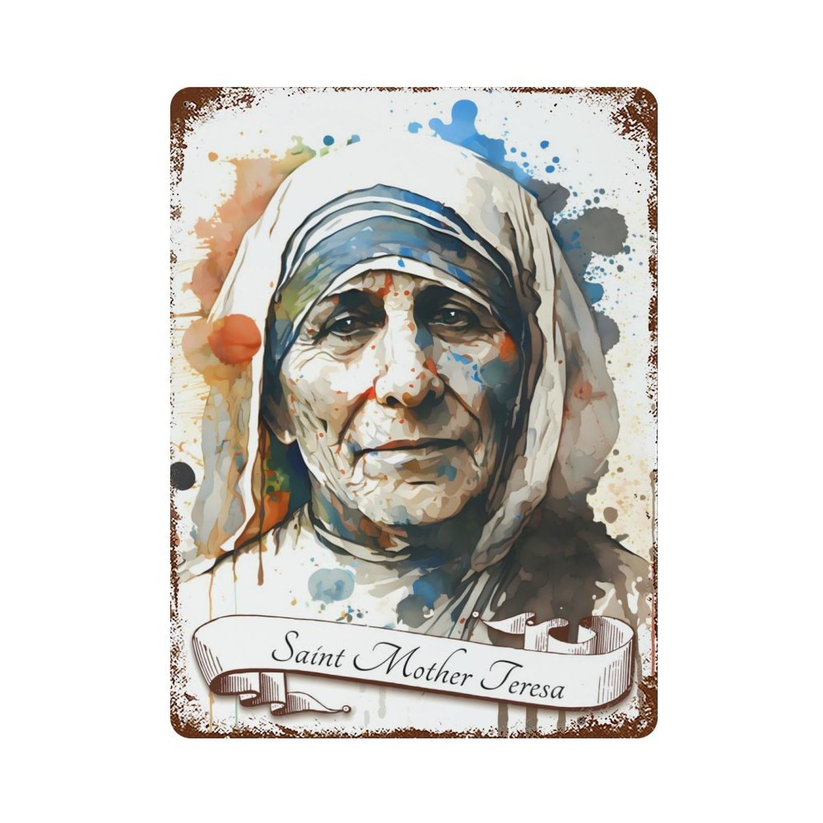 Saint Mother Teresa India Rusty Metal Tin Sign 15.7"x11.8", Ideal for Farmhouse, Kitchen And Entryway Decor