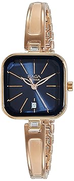 Titan Raga Viva Quartz Analog With Date Blue Dial Rose Gold Metal Strap Watch for Women - NT2607WM02