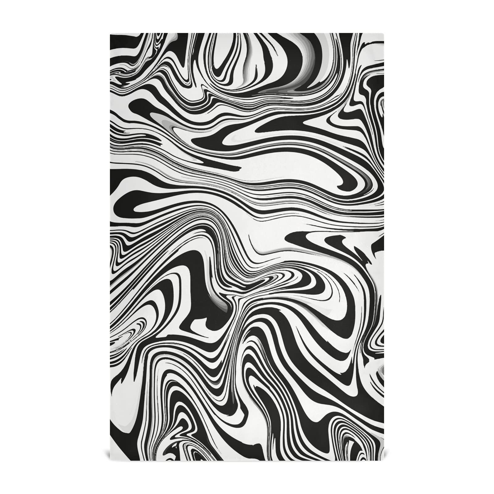 Black White Abstract Liquid Ink Paint Marble Texture 4 Packs Polyester Kitchen Dish Towel, Hand Bar Tea Towels with Hanging Loop, Hemmed NapkinTowel Dishtowels Waffle Dishcloths