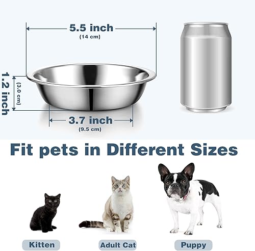 Miniatura 6 de 12 cuencos gruesos de acero inoxidable para gatos, 5.5 pulgadas de ancho poco profundo, de metal, para gatitos, aptos para bigotes, repuesto para