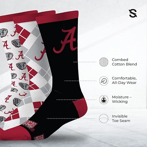 Miniatura 2 de Strideline Calcetines de vestir para hombre de la NCAA, paquete de 3, talla única