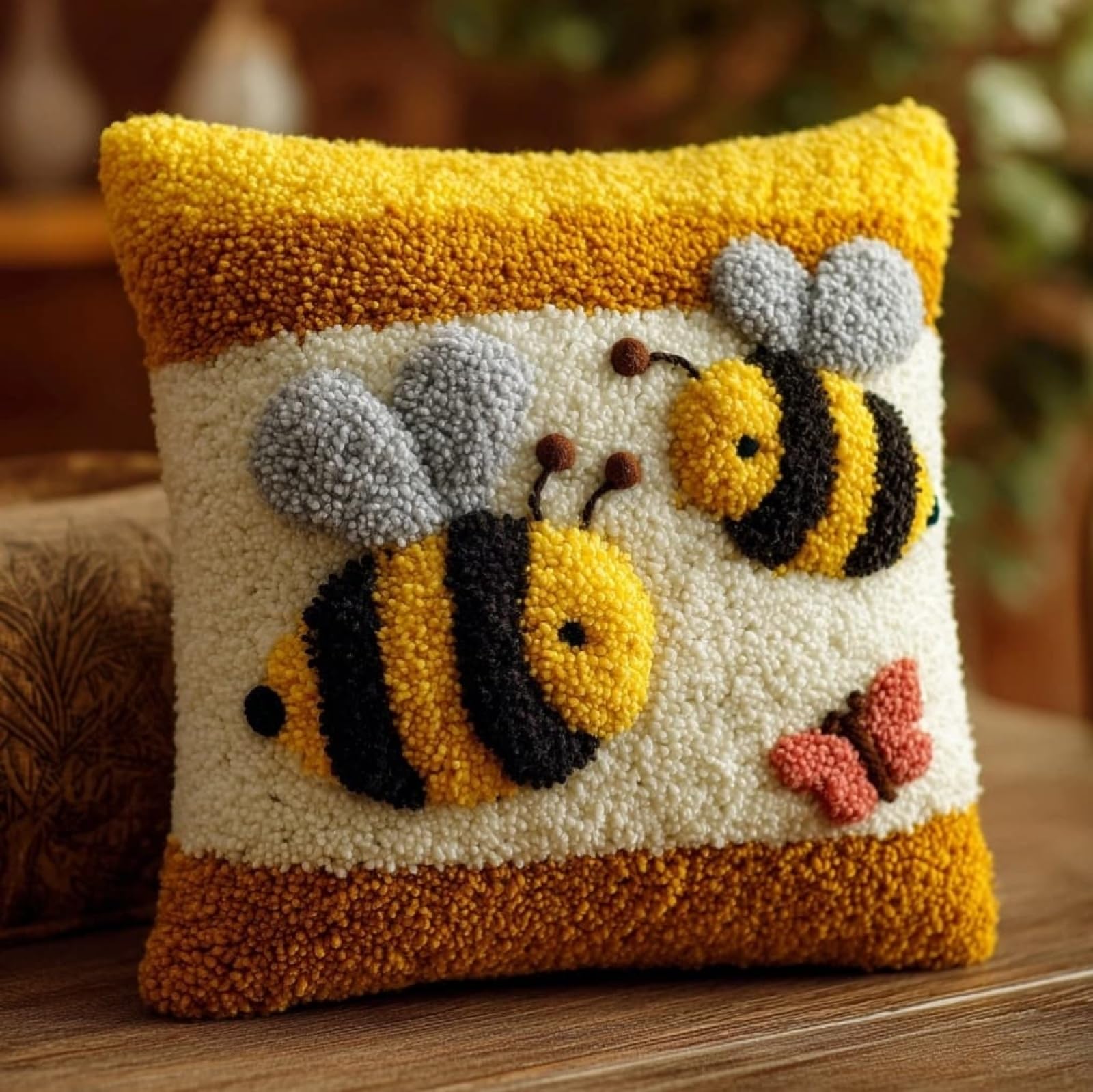 WallustrioaW Latch Hook Cushion Kits 17x17in,Bees and Flowers