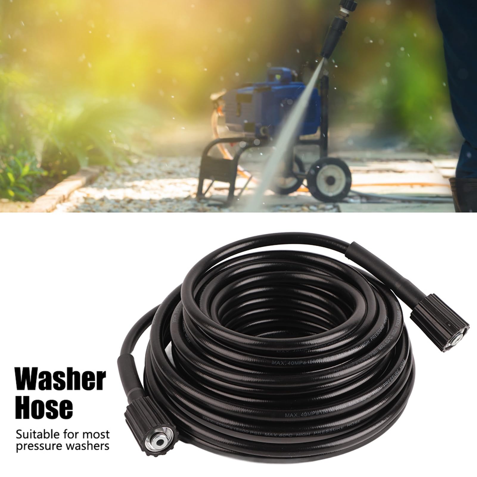 Wąż Glomora Karcher, 15M wysokociśnieniowy przedłużacz węża do myjki ciśnieniowej do pistoletu czyszczącego M22 czarny
