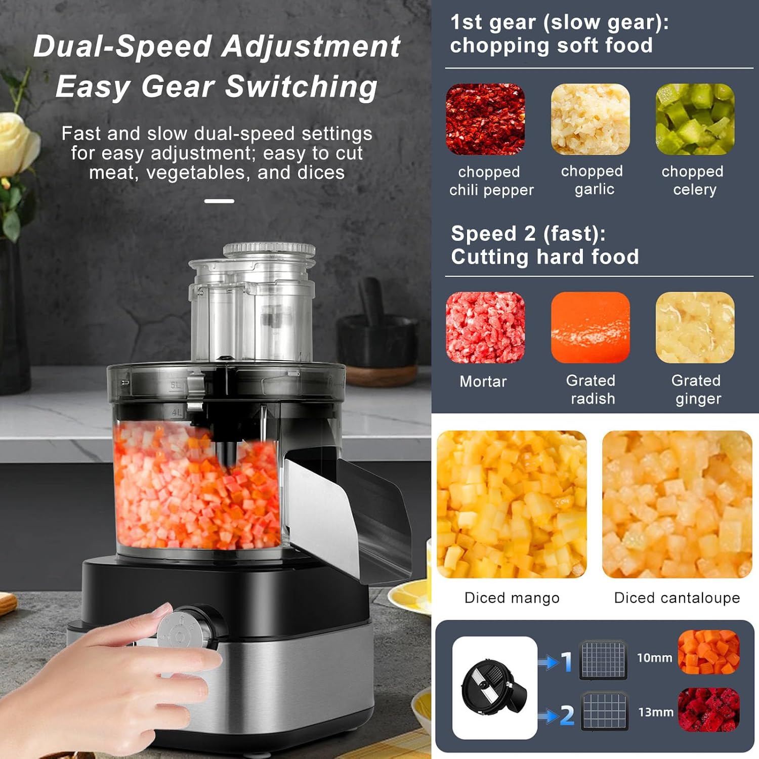 5L Electric Vegetable Dicer, Automatic Dicer/Slicer, Electric French Fry Cutter, Onion Slicer, Potato Slicer, Vegetable Processor