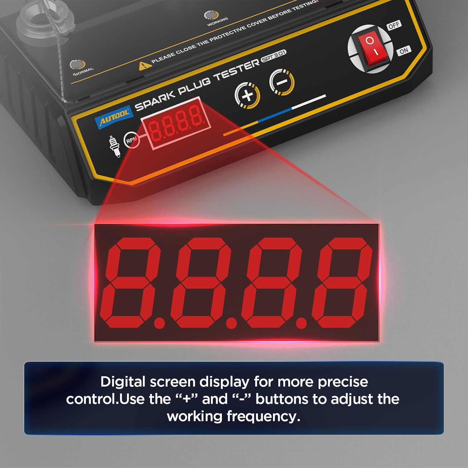 AUTOOL Spark Plug Tester Automotive Engine Ignition Coil Tester 200-9000rpm Adjustable Working Frequency, Three Holes Spark Plug Gap Tool with Protective Cover for All 12V Gasoline Vehicles