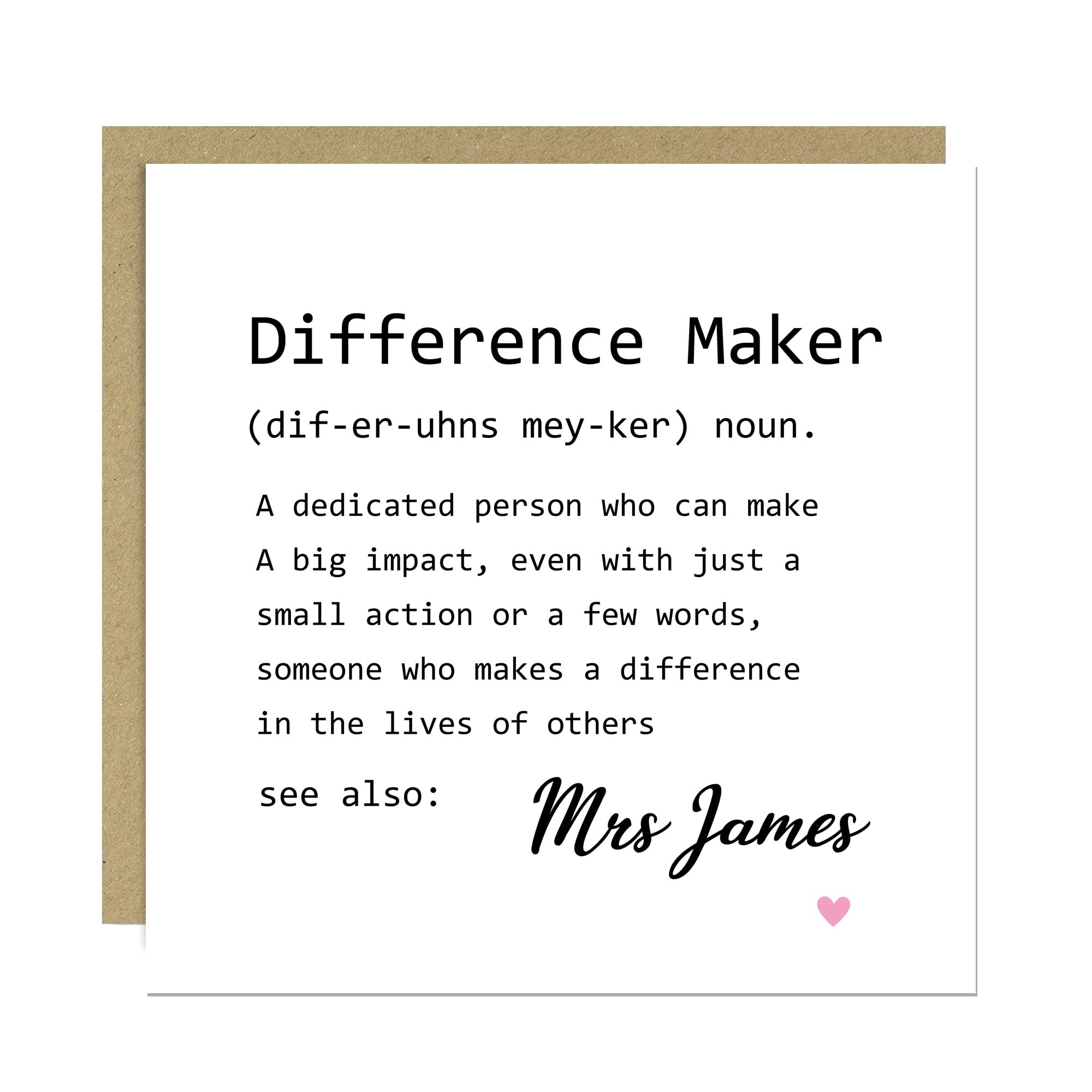RED OCEAN Personalised Thank You Card For Teacher Difference Maker Appreciation Card Teacher Cards For Women Men Novelty Leaving Cards With Kraft Envelope