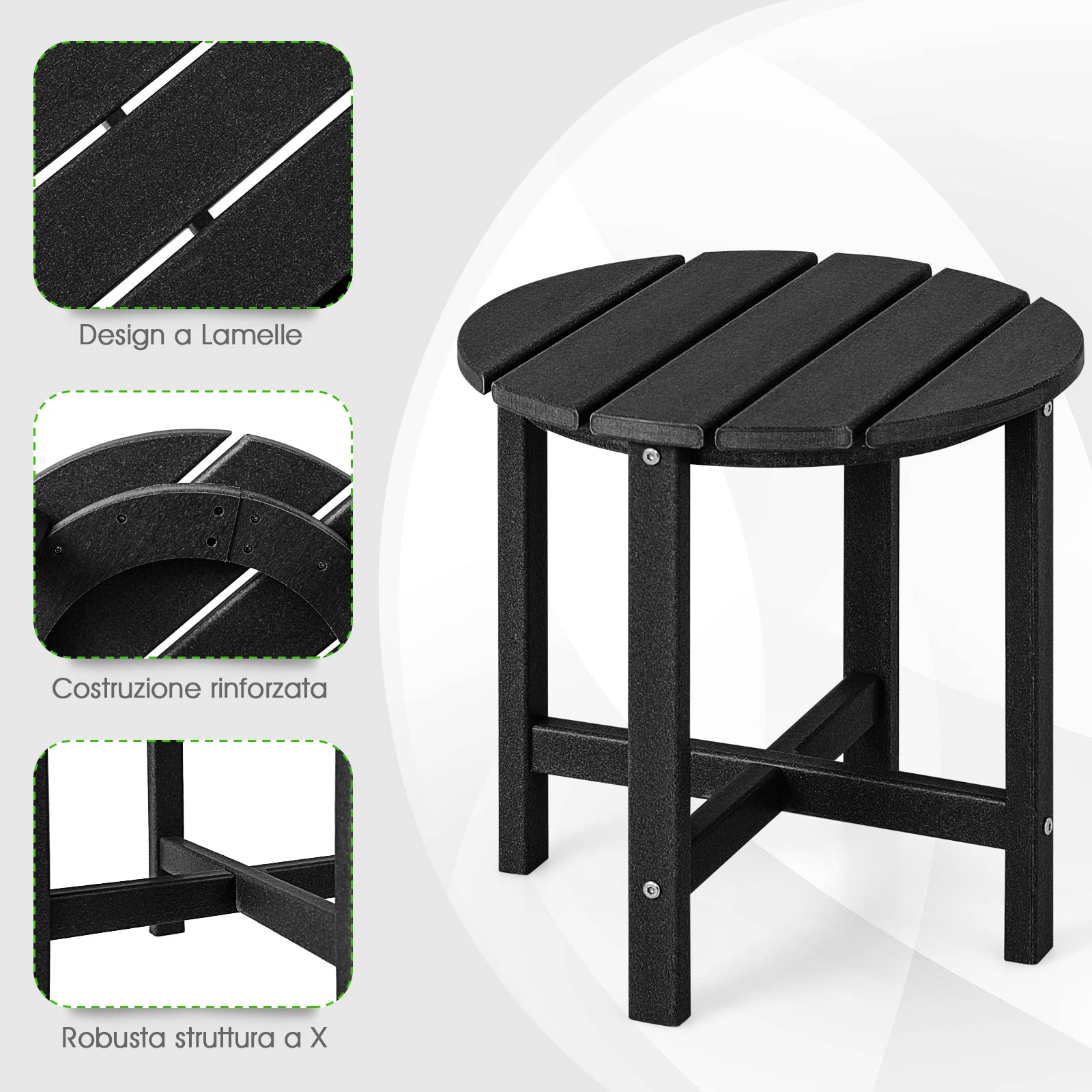 COSTWAY Tavolino da Giardino Rotondo per Esterno, Tavolo Adirondack in HDPE Resistente alle Intemperie, per Interno ed Esterno Patio, Portico, Giardino, Facile Manutenzione (Rotondo, nero)