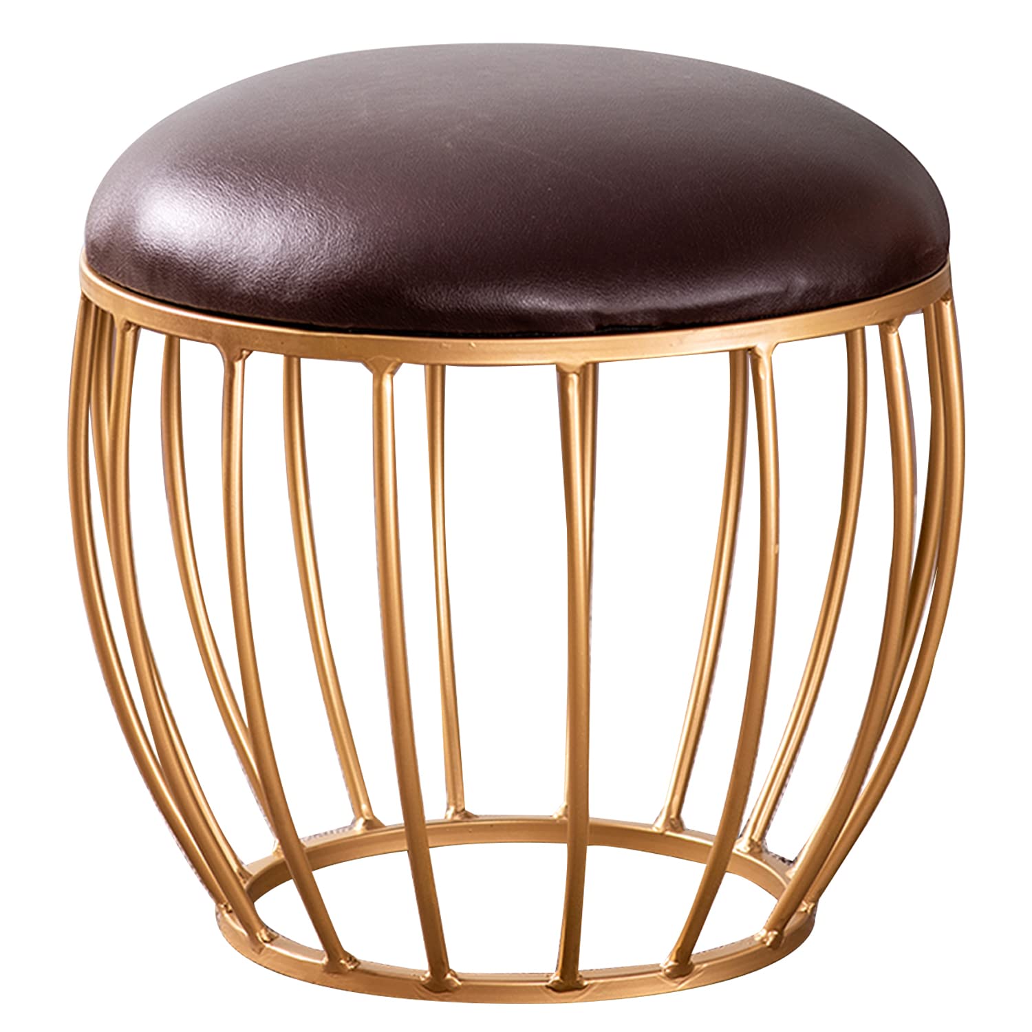 nestroots Ottoman Stool for Living Room - Metallic Stools for Sitting, Bedroom Pouffes, Side Table | 16 Inch Height, Leather Brown Cage Design | Stylish & Durable Footrest Stool for Home-image-38