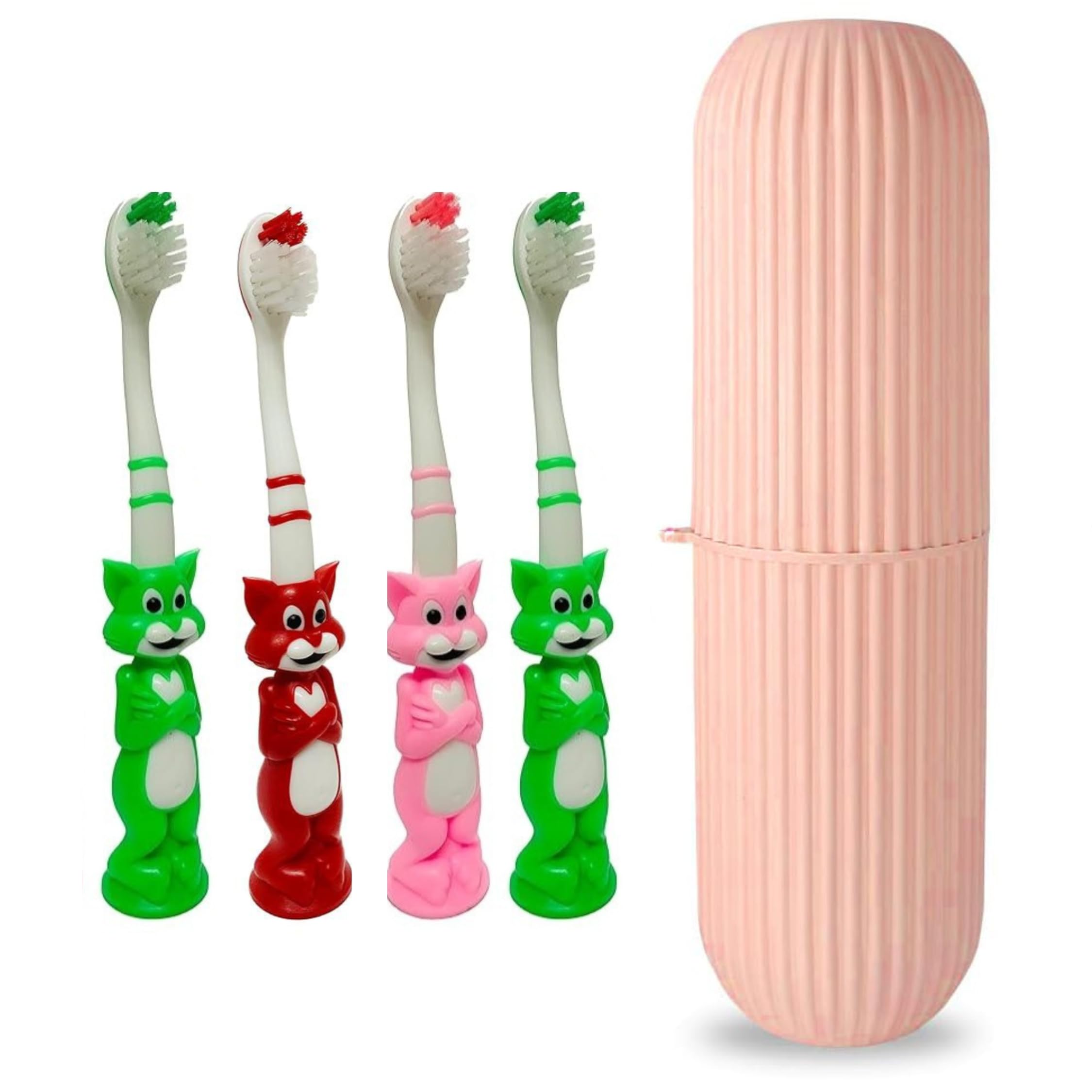 Fealtin Pack of 4 Baby Kids Toothbrush with Travel Capsule Holder | Soft Tapered Bristles, Suction Cup Stand, Anti-Slip Grip, Baby Oral Care Training Set (Multicolour)-image-24