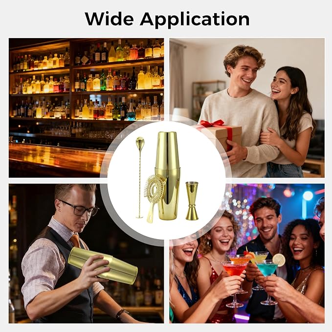 Set de Coctelera Dorada 5 Piezas, Acero Inoxidable con Medidor y Cuchara miniatura 6