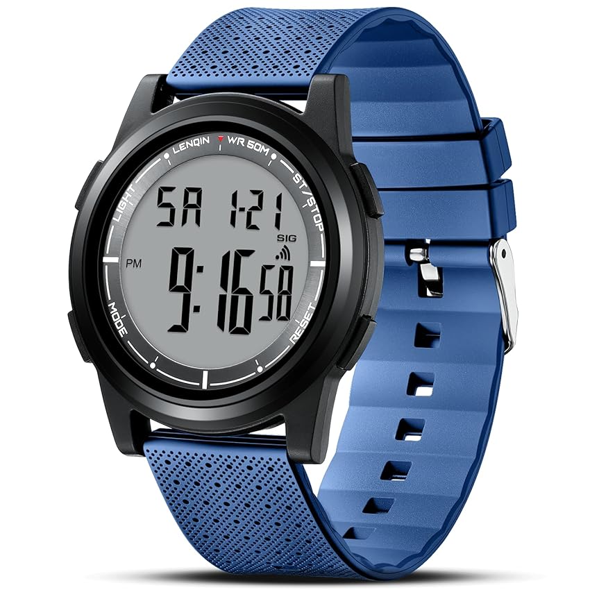 LN LENQIN Orologio uomo Orologi digitali Sportivi 30M Orologio da polso impermeabile per uomo con retroilluminazione EL Cronometro Sveglia Blu Nero