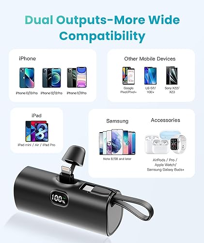 Miniatura 7 de Banco de energía pequeño cable USB C integrado para iPhone 15 Pro Max, cargador portátil de 5000 mAh, batería trasera USB C, cargador ultracompacto