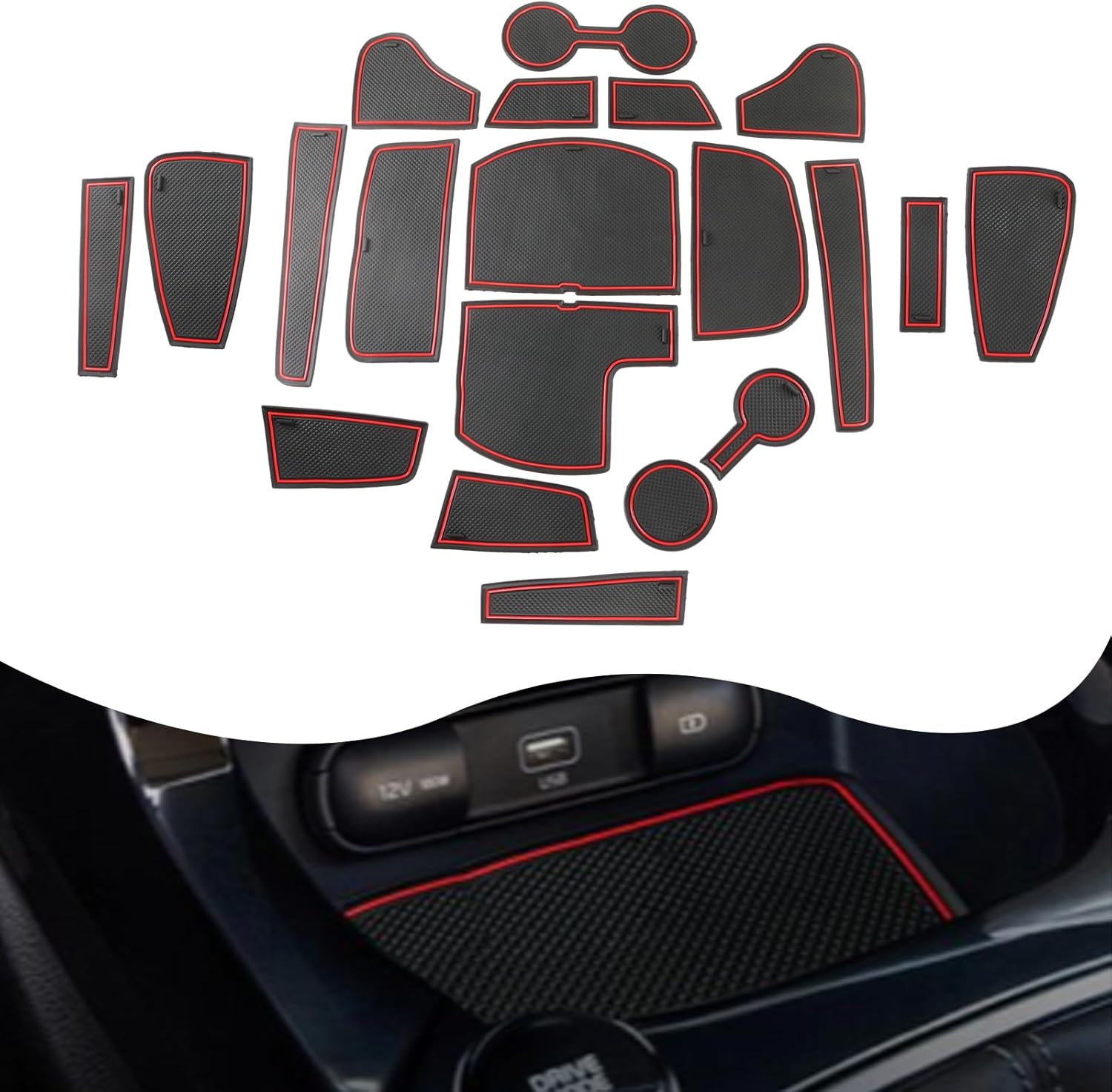 YEE PIN for 2025 Seltos Console Liners Door Liner Door Slot Mats for Kia Seltos 2025 Accessories, Console Liner for 2021-2025 2026 Kia Seltos Non-Slip Anti-dust Rubber Mats 20 Pcs (Red)