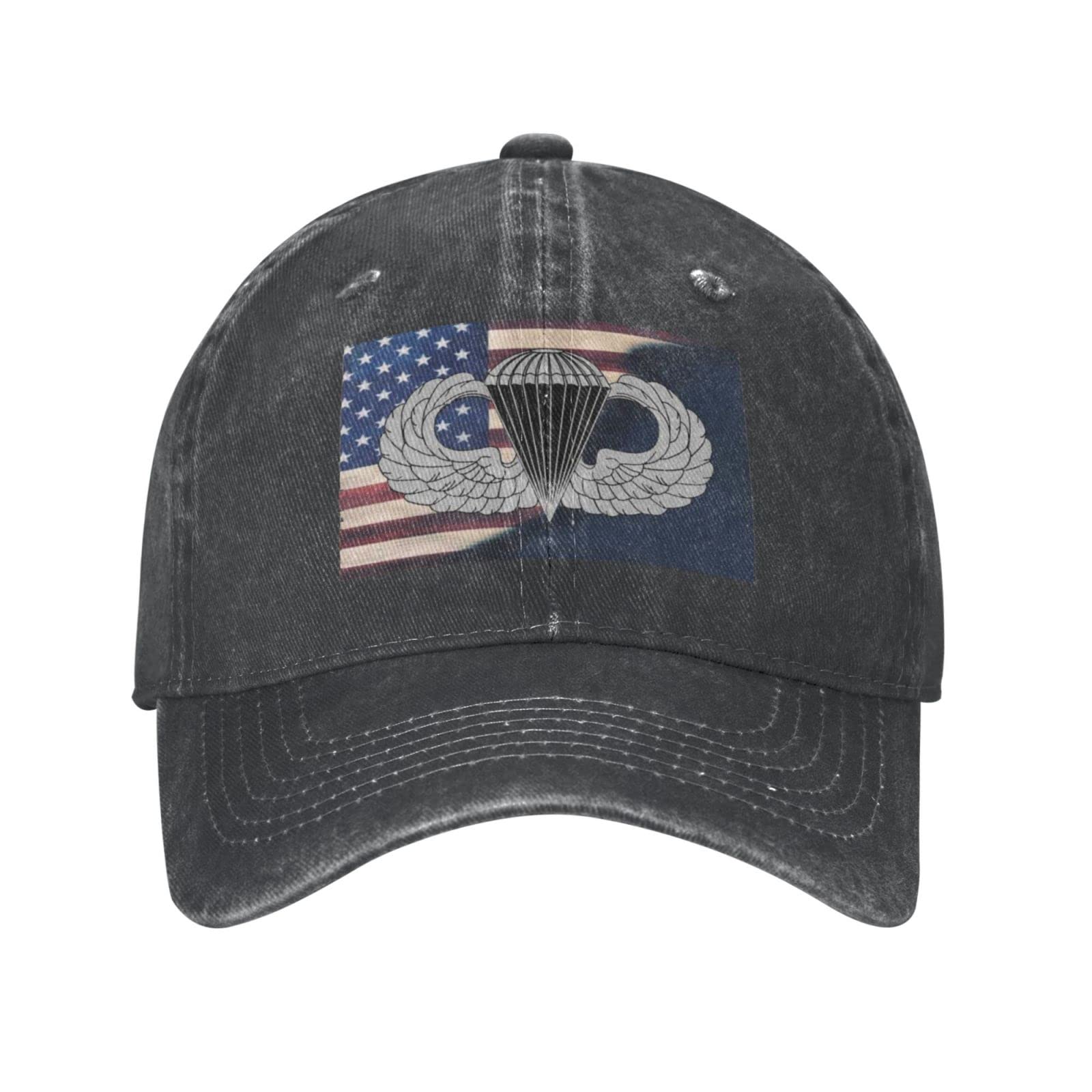 Us Army Paratrooper Wings Washed Hat Cap Baseball Dad Adjustable Cowboy Unisex Denim Trucker Adult Vintage Cotton Men Women Washable Retro Men's Women's Outdoor Sports