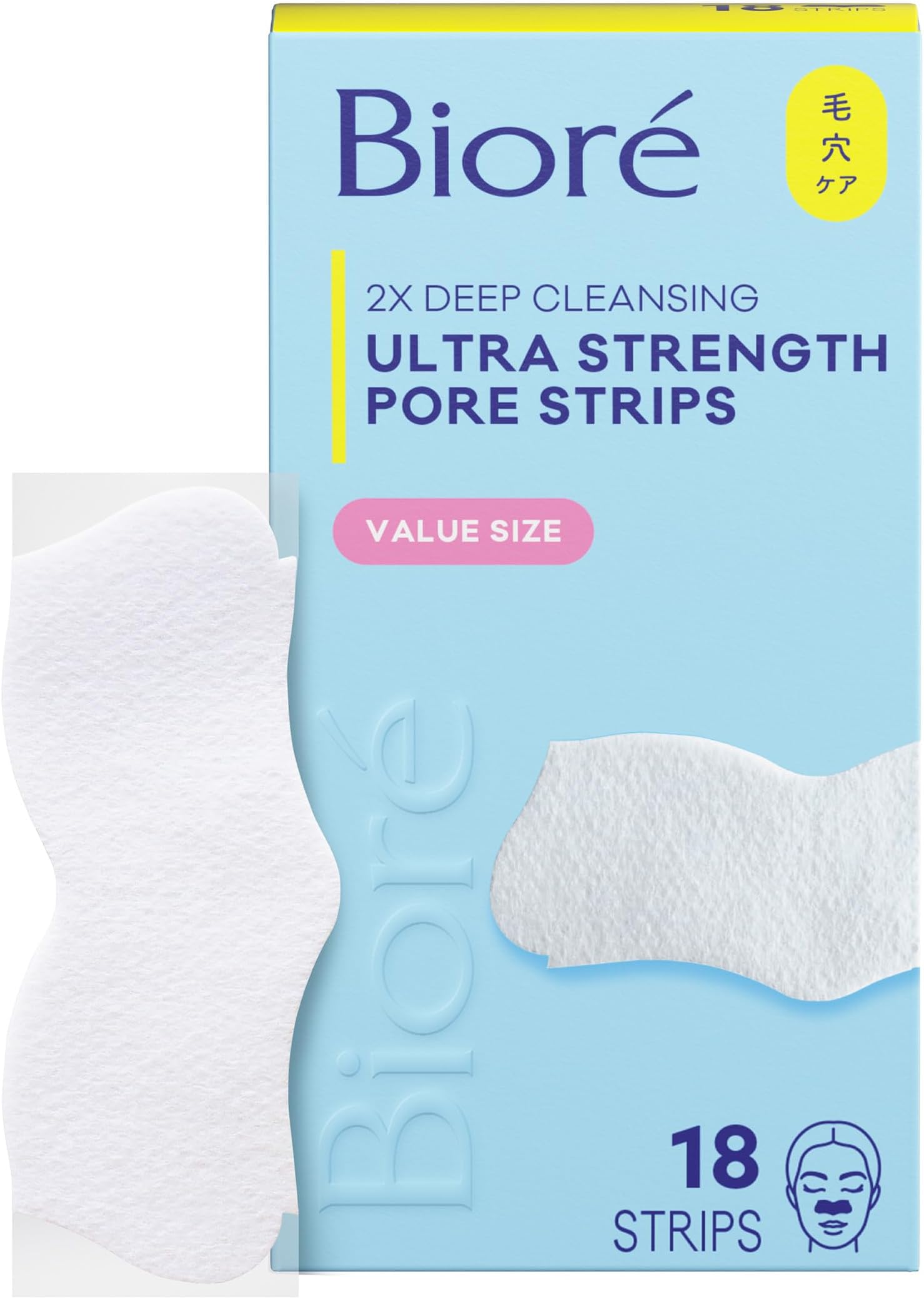 Biore Witch Hazel Blackhead Remover Pore Strips, Nose Strips, Clears Pores up to 2x More than Original Pore Strips, features C-Bond Technology, Oil-Free, Non-Comedogenic Use, 18 Count
