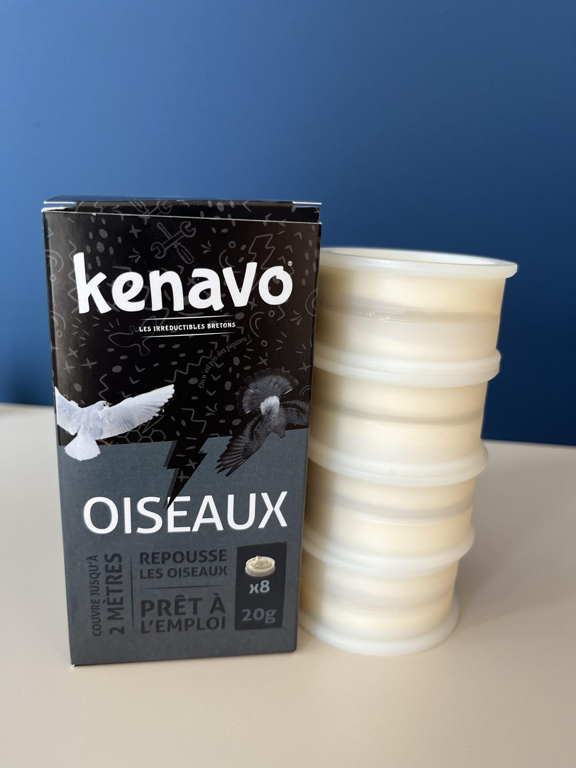 Kenavo Répulsif Oiseaux Gel en coupelles x8 préremplies Système dissuasif prêt à l’Emploi pour Pigeons et mouettes | Repousse sans dommage | Usage extérieur (rebords, balcons, toitures)