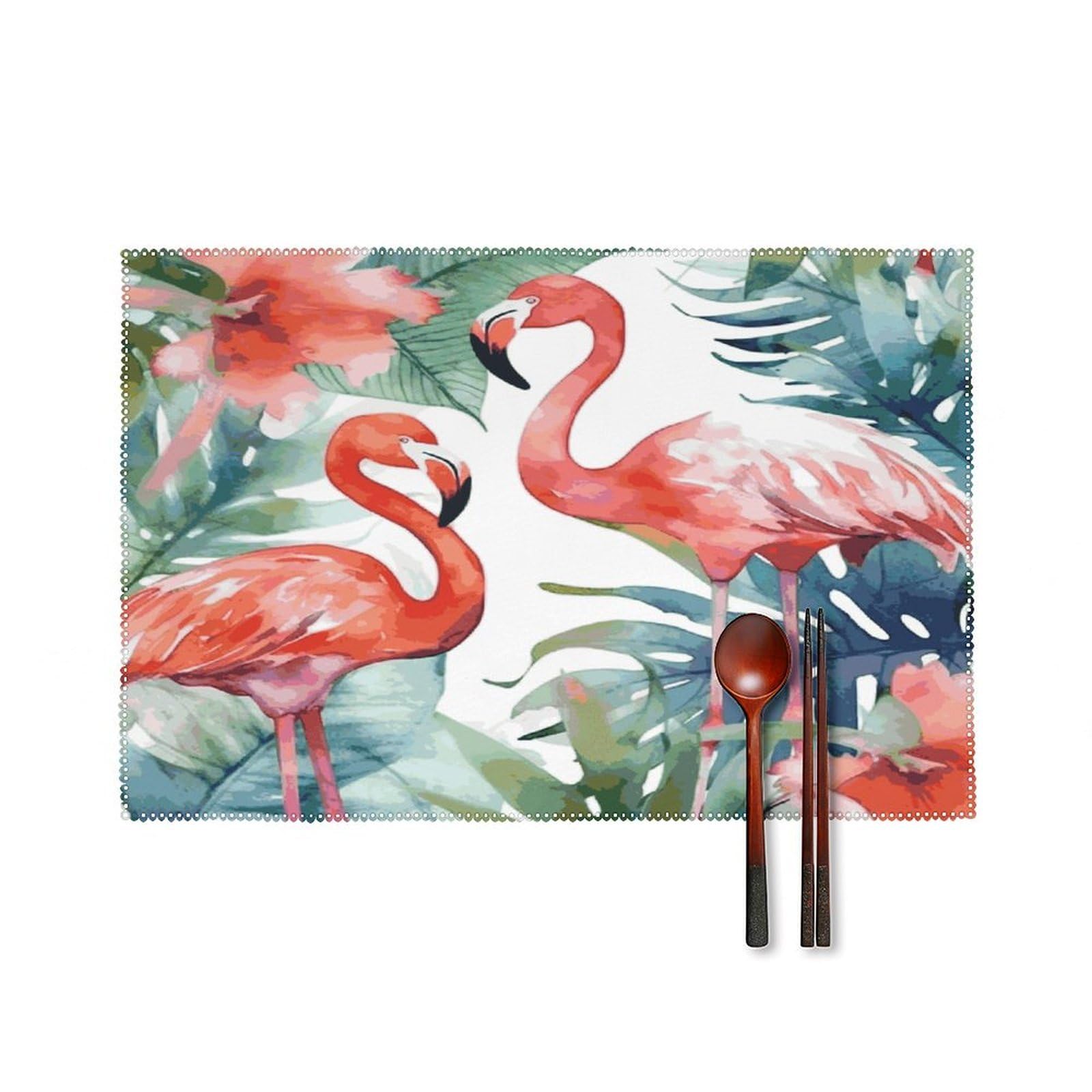 Fekiloot Style Flamingos Watercolor Tropics Placemats Set Of 6,Table Mat