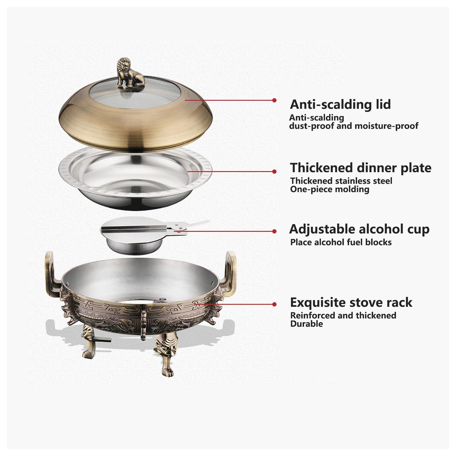 Set di scaldavivande rotondo da buffet, in acciaio inox, resistente, per cucina, feste, catering, matrimoni ed eventi, ideale per buffet