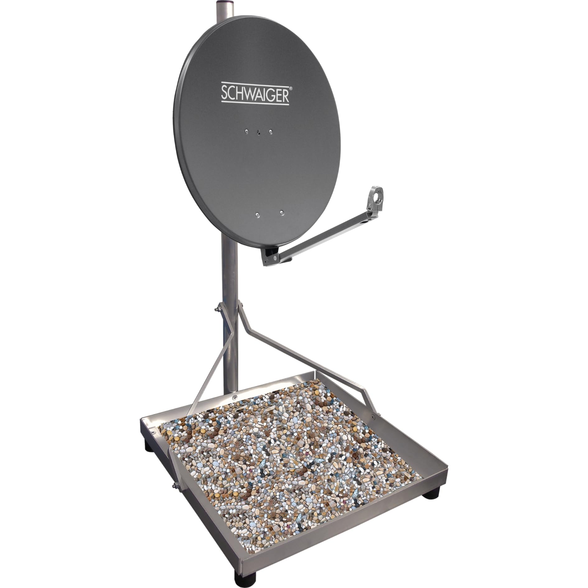 SCHWAIGER -BAS5550 011 - Soporte de satélite para balcón | aluminio | longitud del mástil 1 m | diámetro 40 mm | ideal para balcón y patio | patas móviles | independiente | plata