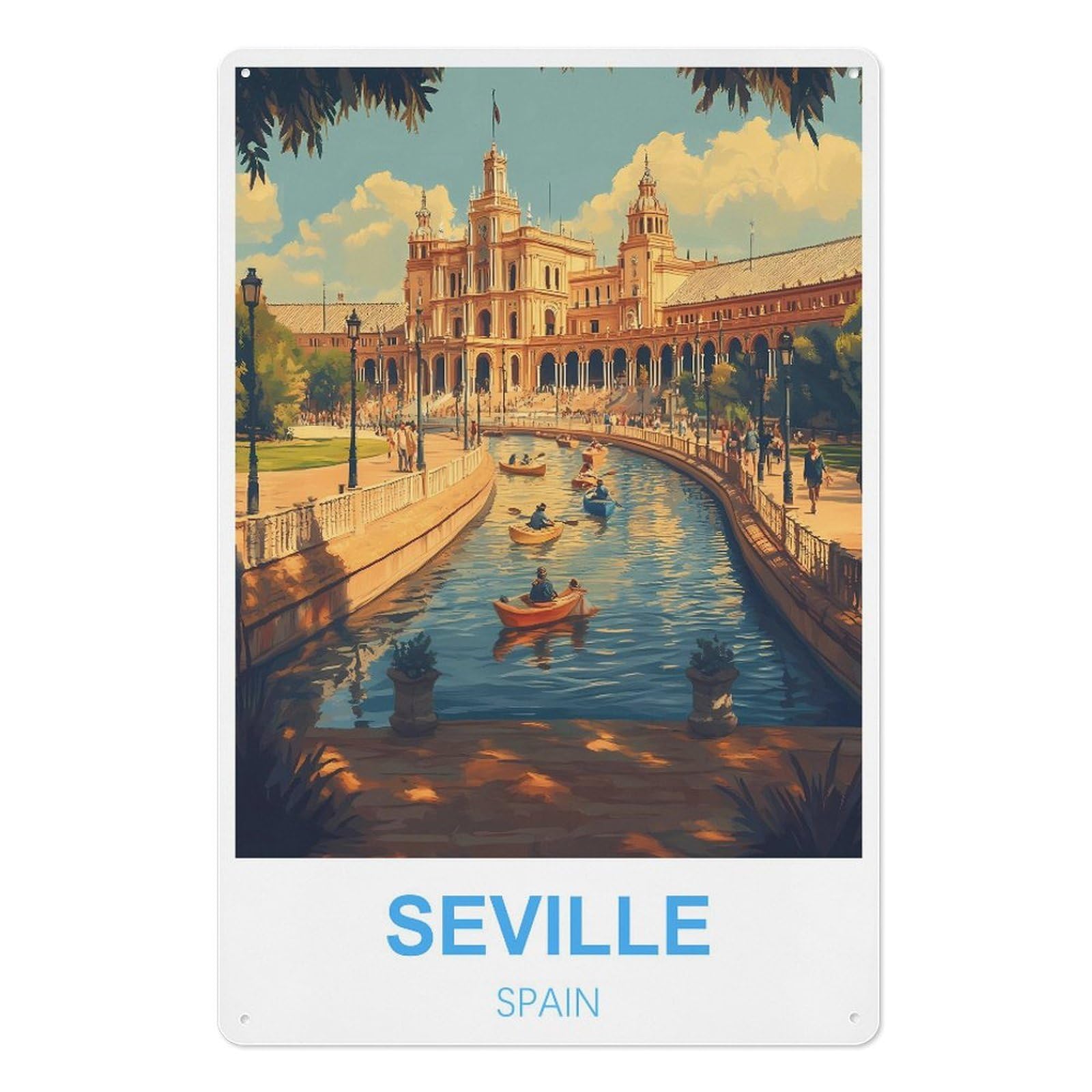 Seville Spain Retro Design Tin Painting Vintage Tin Sign 08x12inch(20x30cm) Wall Art for Home Office Bedroom Living Room Cafes Wall Decor