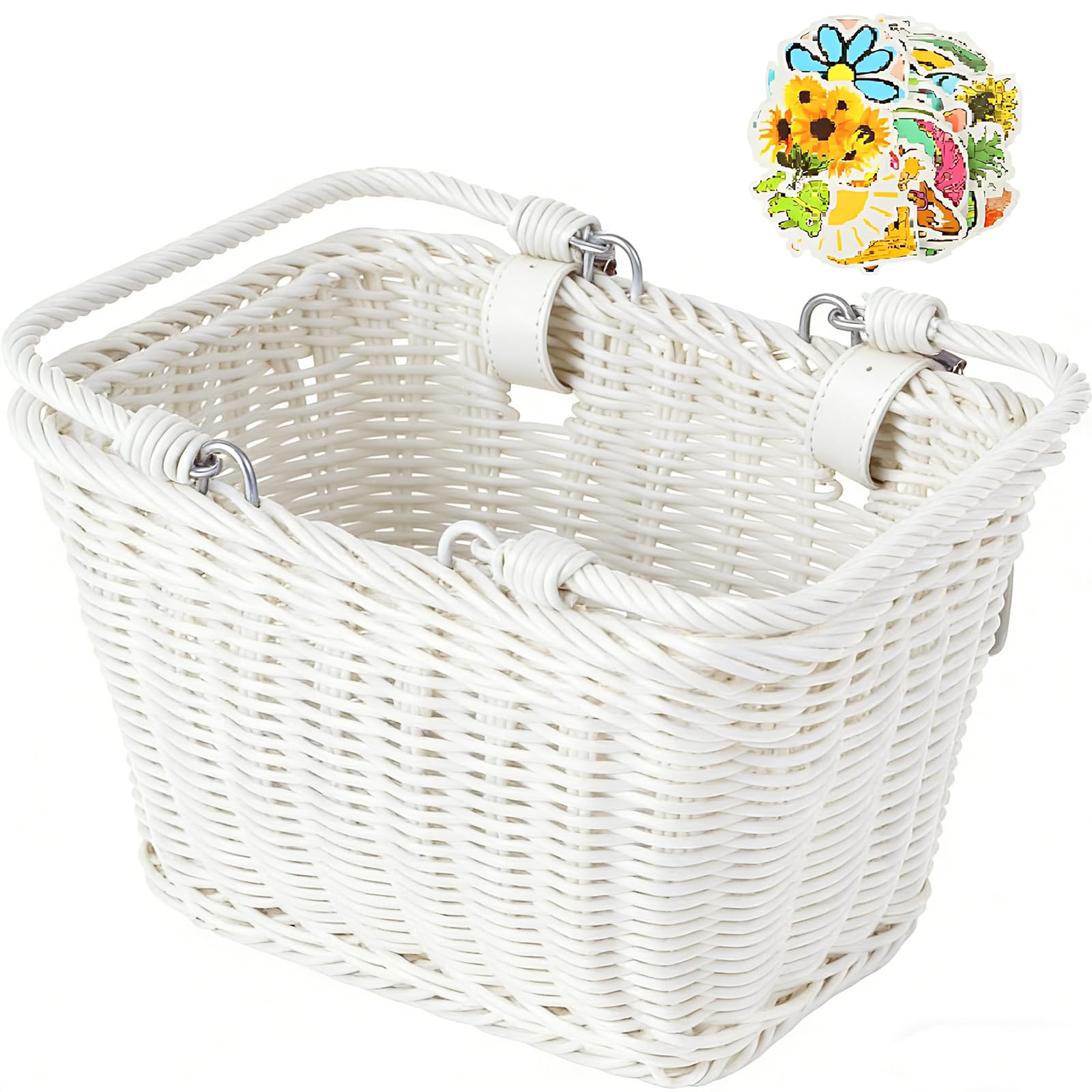SVNR Kids Bike Basket, Front Bicycle Bike Baskets for Kids, Hand-Woven Wicker Boys and Girls Scooter Tricycle Basket Front, Children Cycling Baskets,Easy Install Detachable (White)