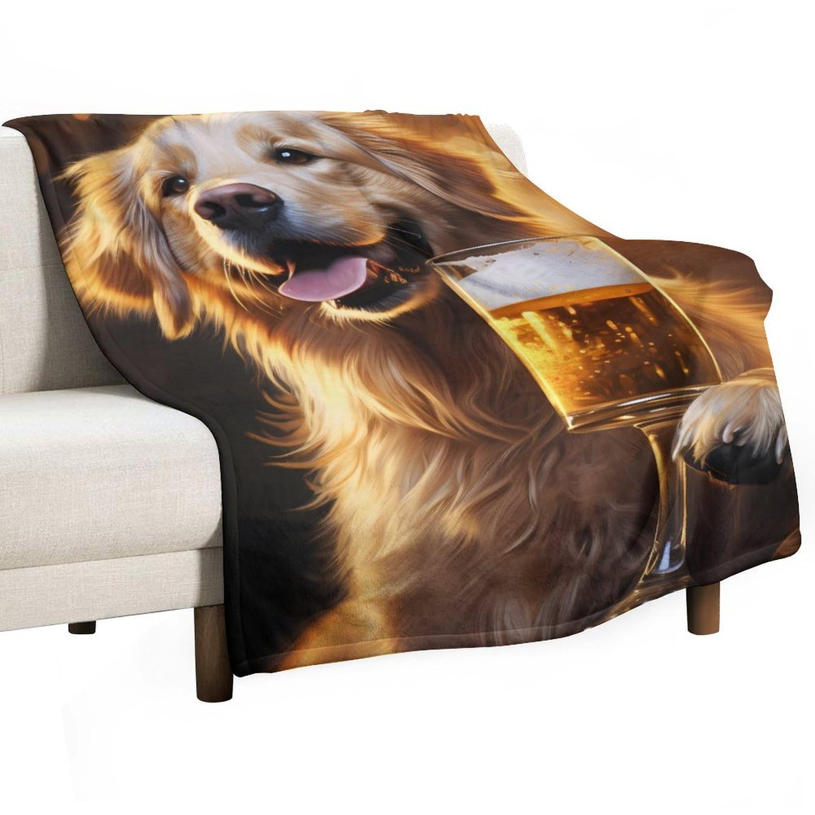 CGSBNGHA Gold Retriever Dog And Beer Flannel Fleece Blanket Lightweight Soft Throw Blankets for Sofa Couch Bed Chair