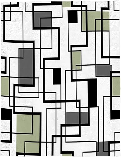 Miniatura 5 de Manta acogedora de franela con diseño geométrico, color negro, gris, verde salvia, arte abstracto, manta ligera de vellón súper suave para sofá,