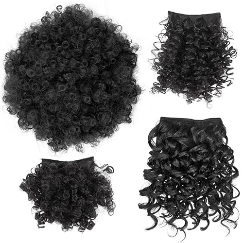Cola de caballo afro con cordón y flequillo, pelo updo de piña para mujeres negras, moño corto rizado con 2 flequillos reemplazables (#1B-negro)