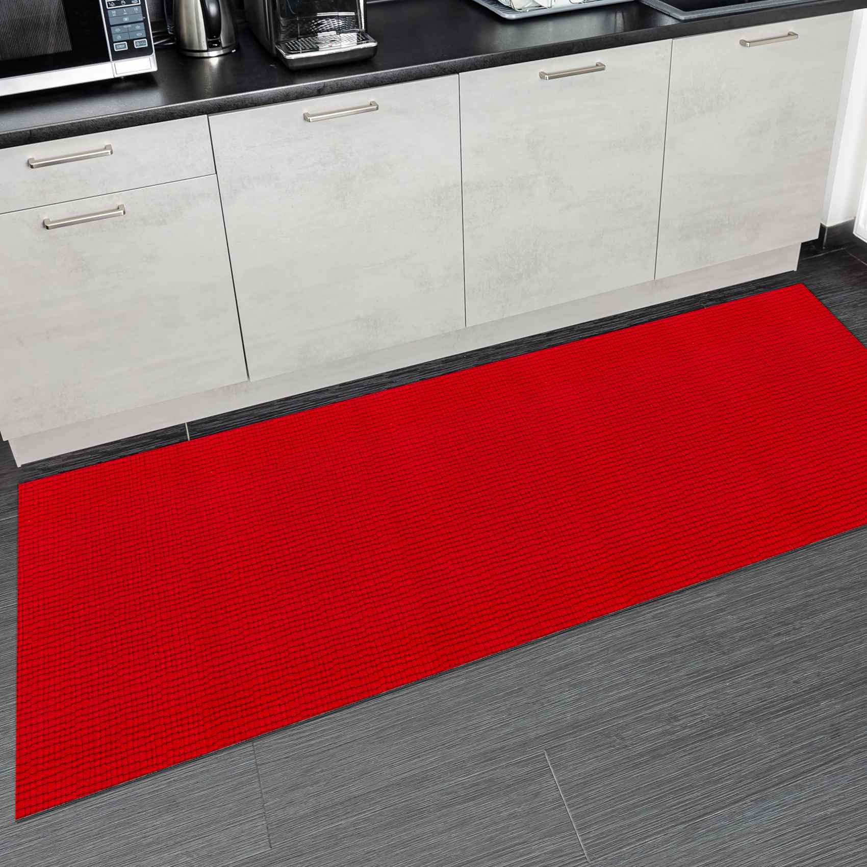 Tapis de couloir, de cuisine, antidérapant, en velours, rouge, 65 x 240 cm, moderne
