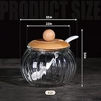 Vista 2 de Bodega de sal, recipiente de vidrio de 8 onzas / 8.5 fl oz con tapa de bambú, lindo tarro de condimento de calabaza, recipiente de almacenamiento