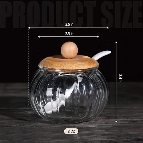 Miniatura 2 de Bodega de sal, recipiente de vidrio de 8 onzas / 8.5 fl oz con tapa de bambú, lindo tarro de condimento de calabaza, recipiente de almacenamiento