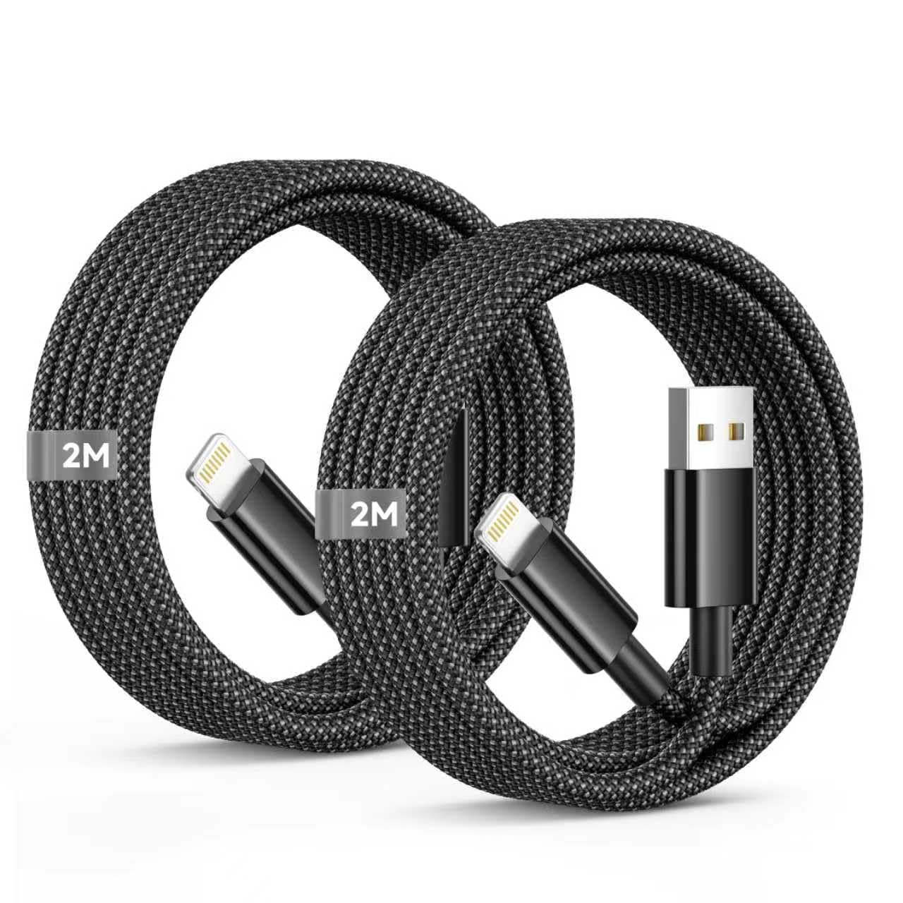 USB A to Lightning Cable 6FT 2Pack,[Apple MFi Certified] Long iPhone Charger Lightning Cable Cord Nylon Braided Black Fast Charging Cord for iPhone 14/13/12/11 Pro Max/X/8/7/6/SE,iPad Pro/Mini,AirPods