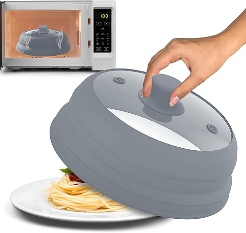 Miniatura 7 de Cubierta de vidrio para salpicaduras de microondas de 10 pulgadas, cubierta plegable para salpicaduras de microondas para plato y tazón, parte