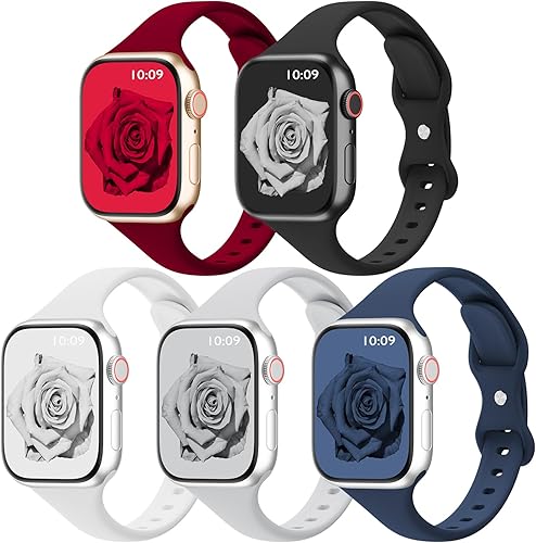 Miniatura 8 de TSAAGAN Paquete de 5 correas delgadas de silicona compatibles con Apple Watch de 1.496 pulgadas, 1.575 pulgadas, 1.654 pulgadas, 1.732 pulgadas,