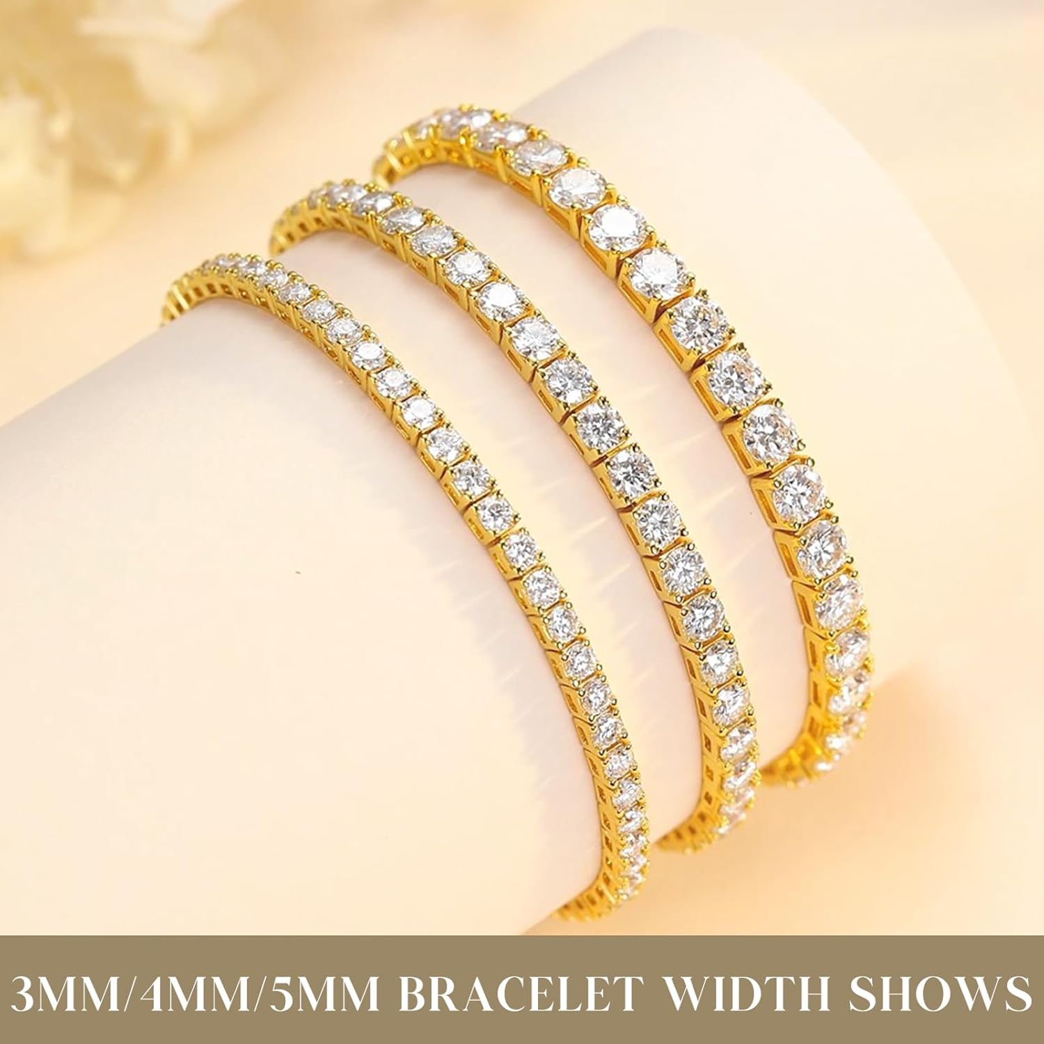 FANCIME Moissanite Tennis Bracelet 4.7-19 Carats 18K Gold Plated 925 Sterling Silver Tennis Bracelet 3mm/4mm/5mm D Color VVS1 Round Cut Moissanite Bracelet for Women Men - Image 5