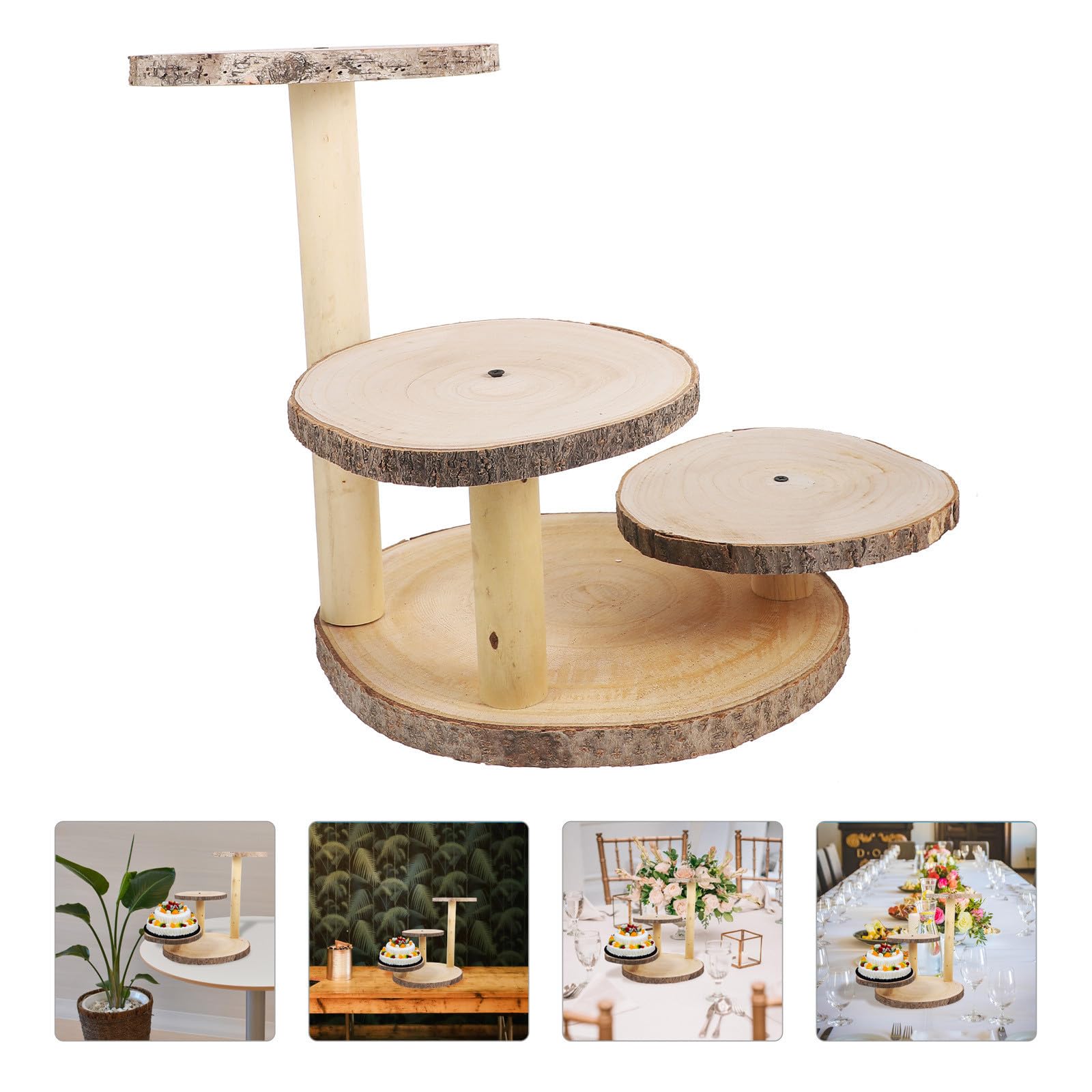 Amosfun Présentoir à Gâteaux Design Élégant et Rustique Facile à Nettoyer à 3 Niveaux en Bois pour Décorations Modernes et Traditionnelles de Mariage