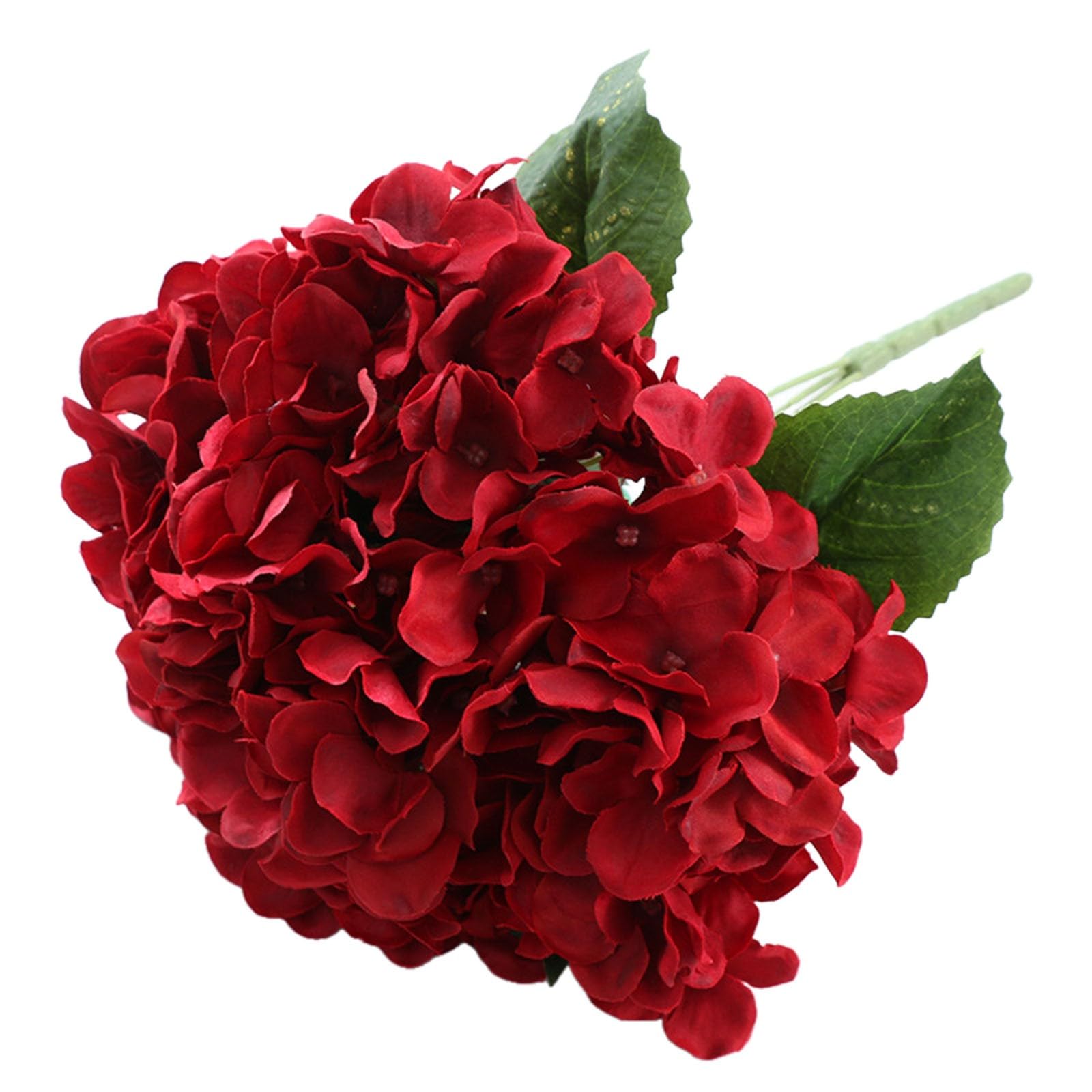 Feizikaw Faux Flowers That Look Real Flower 5 Head Silk Hydrangea Cloth Home Decoration Wedding Flower Wall Arrangement Bouquet 5 Forks Large Hydrangea (Red, One Size)