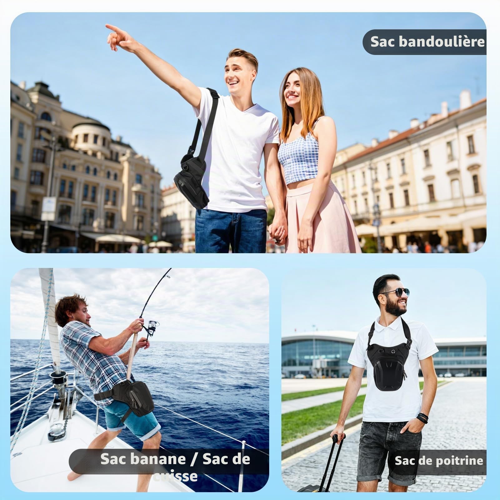 Sacoche de jambe pour moto, étanche en EVA rigide, sangle de jambe réglable et sac banane 2 en 1, prise casque, grande capacité, sac de sport pour cyclisme, randonnée, voyage