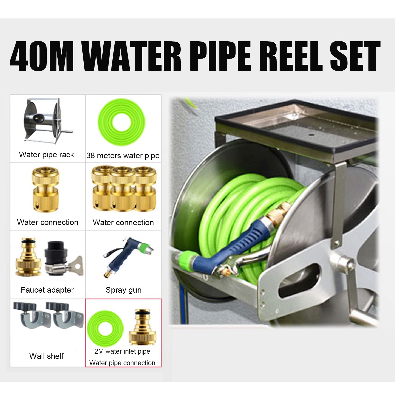 Soporte giratorio para manguera de jardín de pared, soporte de almacenamiento portátil de acero inoxidable con pistola pulverizadora, soporte para manguera de agua para patio