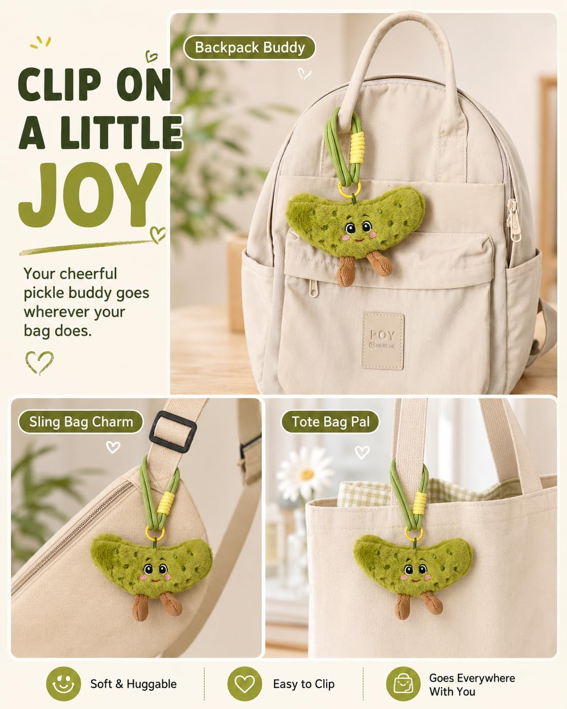 Pickle Keychain Cute Smiling Pickle Bag Charm Funny Cucumber Gift image 3