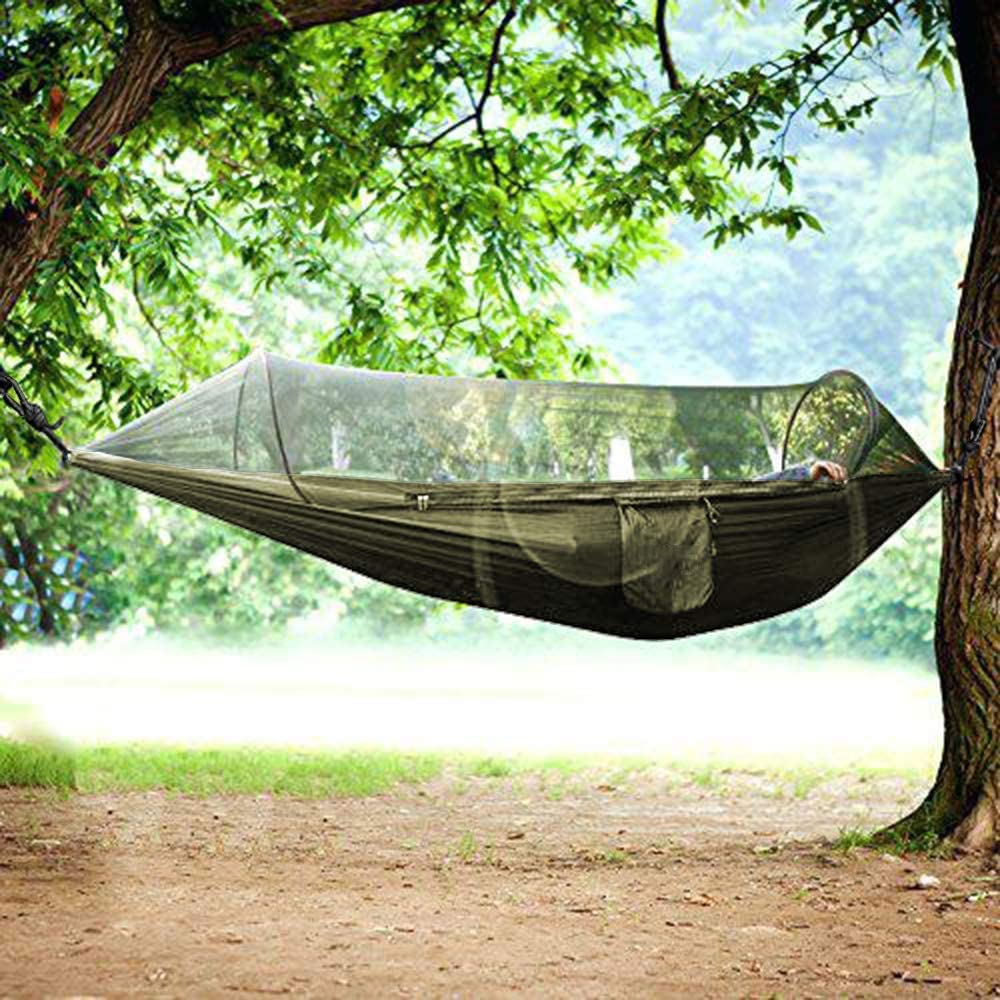 Hamak Kempingowy z Moskitierą, Przenośny Namiot Hamakowy Podróżny, Lekki Hamak Podróżny 2 w 1, na Patio Piesze Wycieczki Podróże (Color : Army green, Size : 290x140cm)