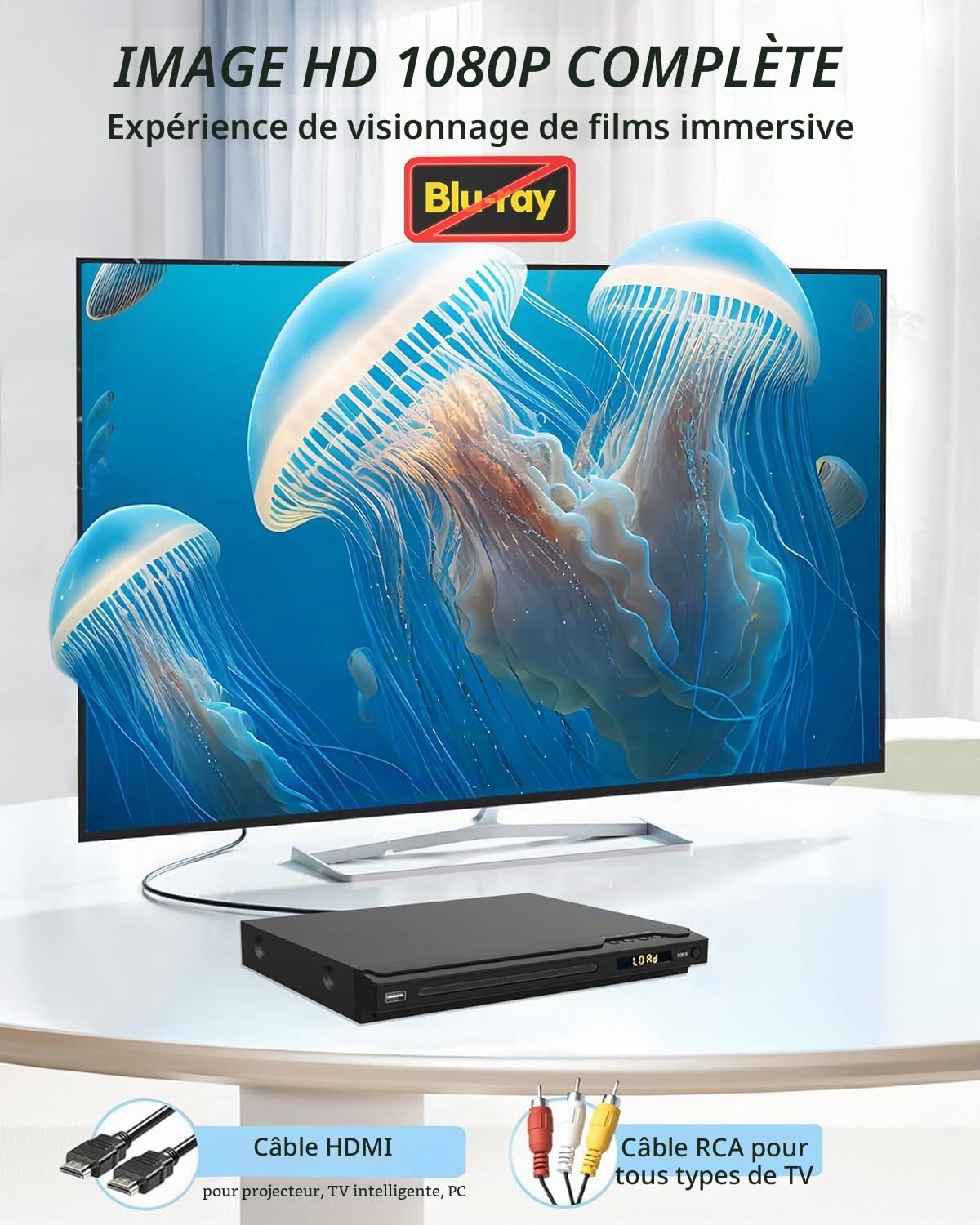 Lecteur DVD pour TV HDMI Prenant en Charge PAL/NTSC, Lecteur DVD Multizone, Entrée USB, Câbles HDMI et AV,Lecteurs DVDs Domestique Noir